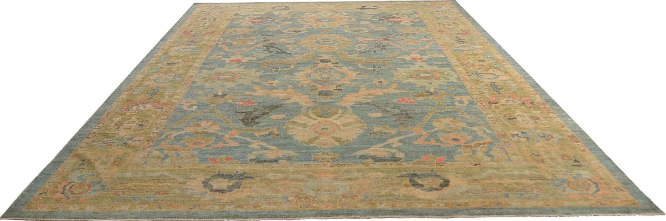 Afghano Tappeti per l'area Afghanistan Sultanabad Rugs - Disegno in lana blu e verde - 95791 in vendita