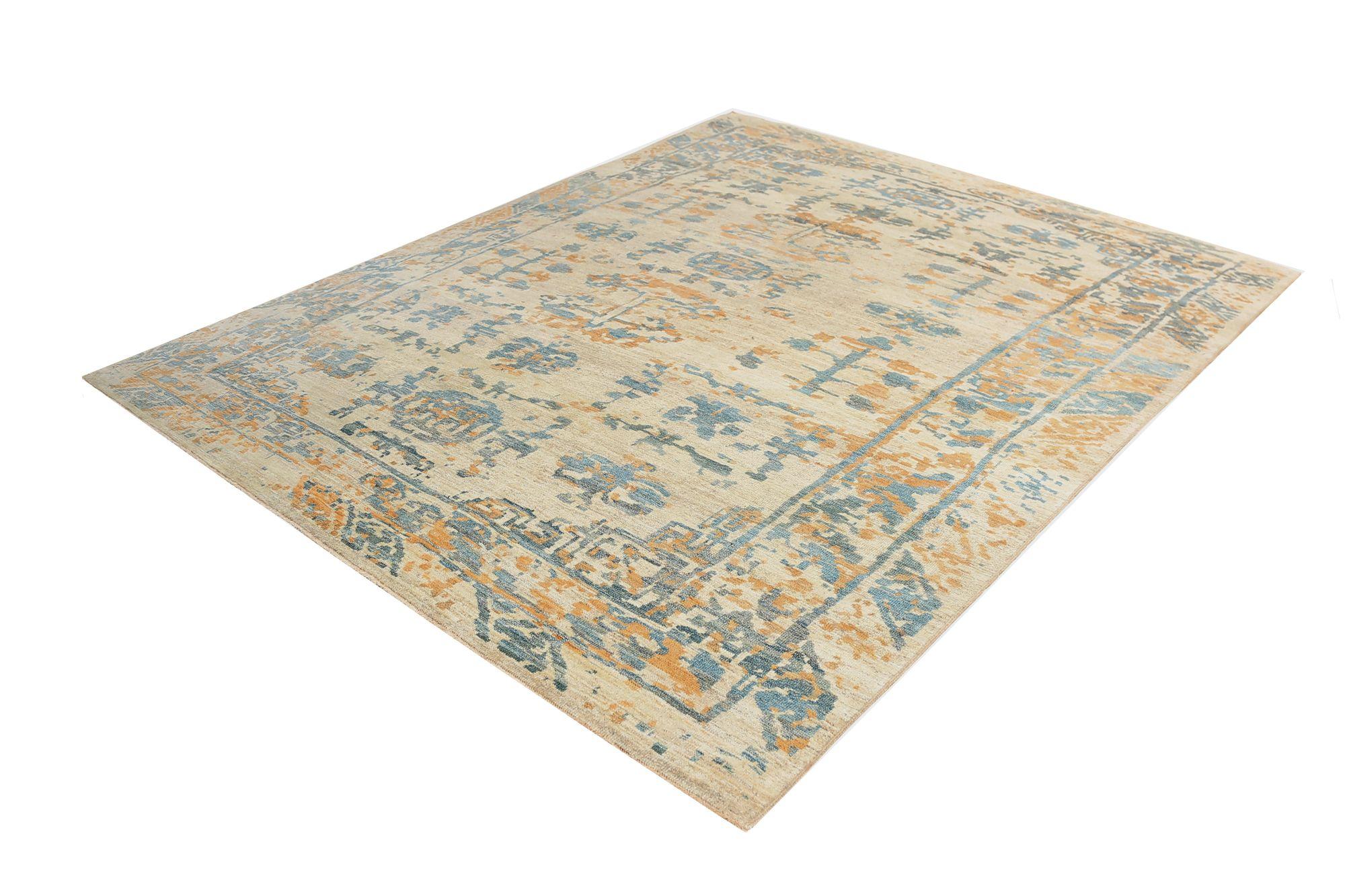 Afganistán Sultanabad Rugs - Lana Azul Marfil Naranja - 97283 en Excelente estado para la venta en Dallas, TX