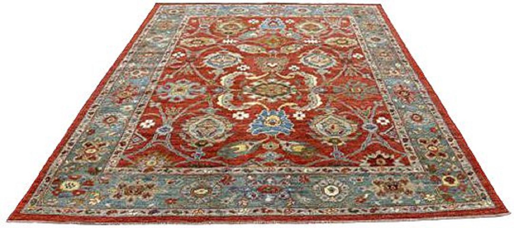 Entdecken Sie die Eleganz von Afghanistan Sultanabad mit Teppichen um 1990. Dieses exklusive Design aus Wolle und Blau-Elfenbein-Rot ist perfekt, um Ihren Raum zu verschönern.