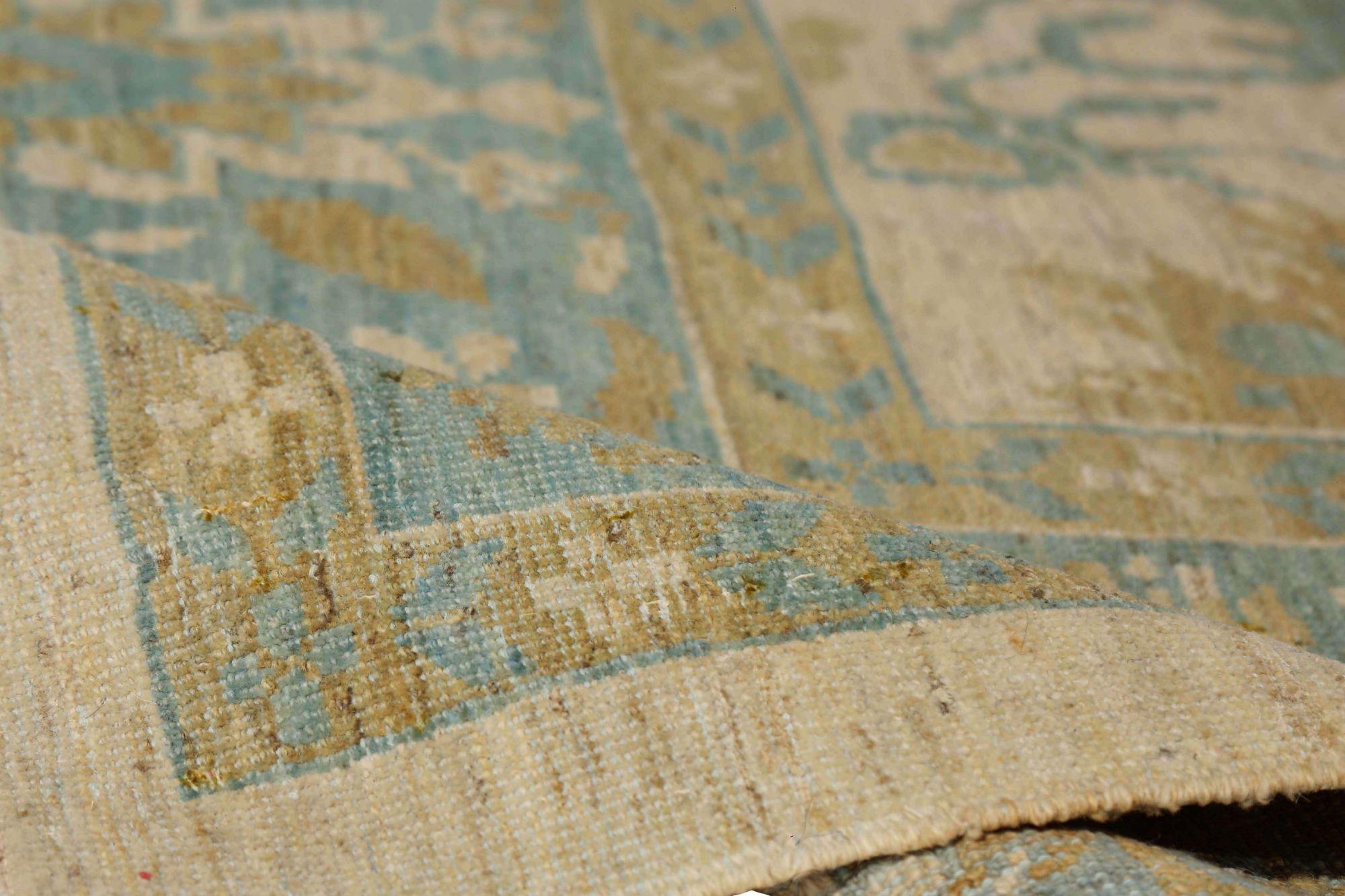 Tribal Afghanistan Sultanabad Area Rugs - Wool Blue Ivory Yellow - 95750 For Sale