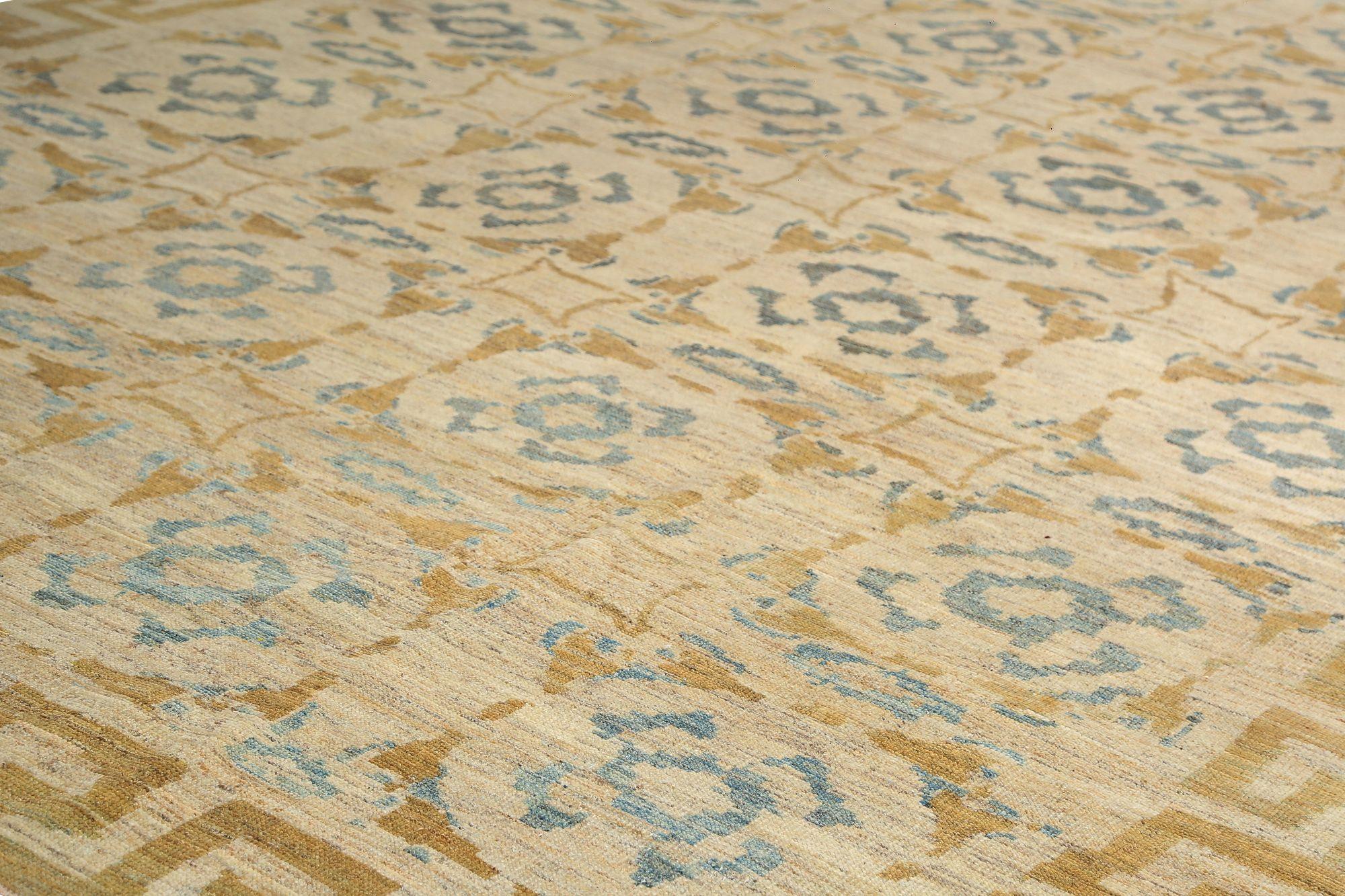 Tribale Tappeti Afghanistan Sultanabad Rugs - Lana Blu Avorio Giallo - 97286 in vendita