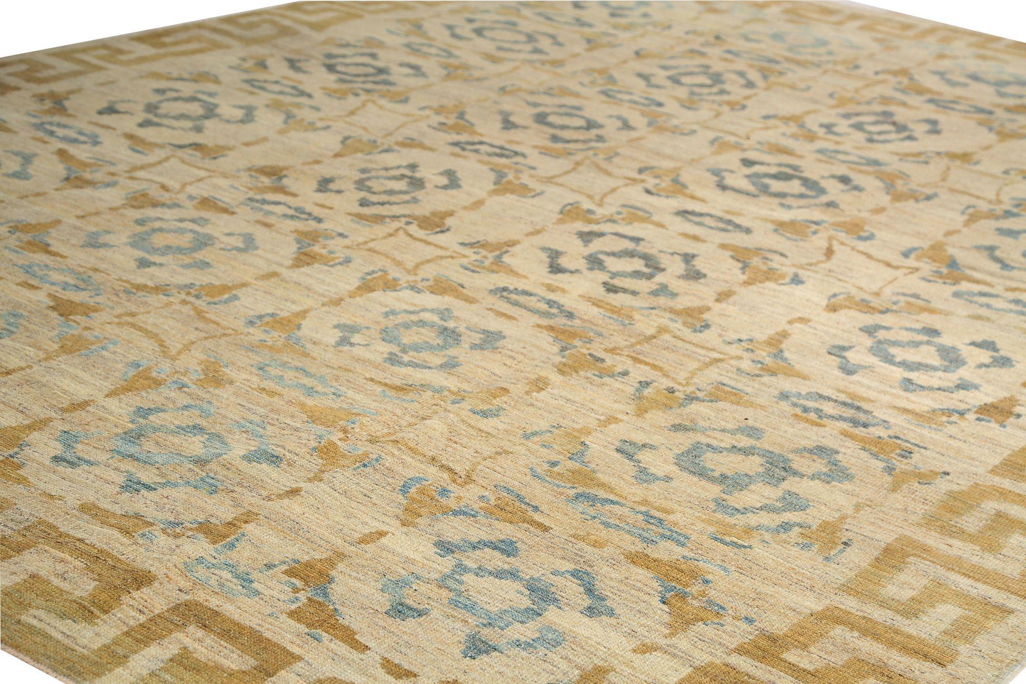 Afghano Tappeti Afghanistan Sultanabad Rugs - Lana Blu Avorio Giallo - 97286 in vendita