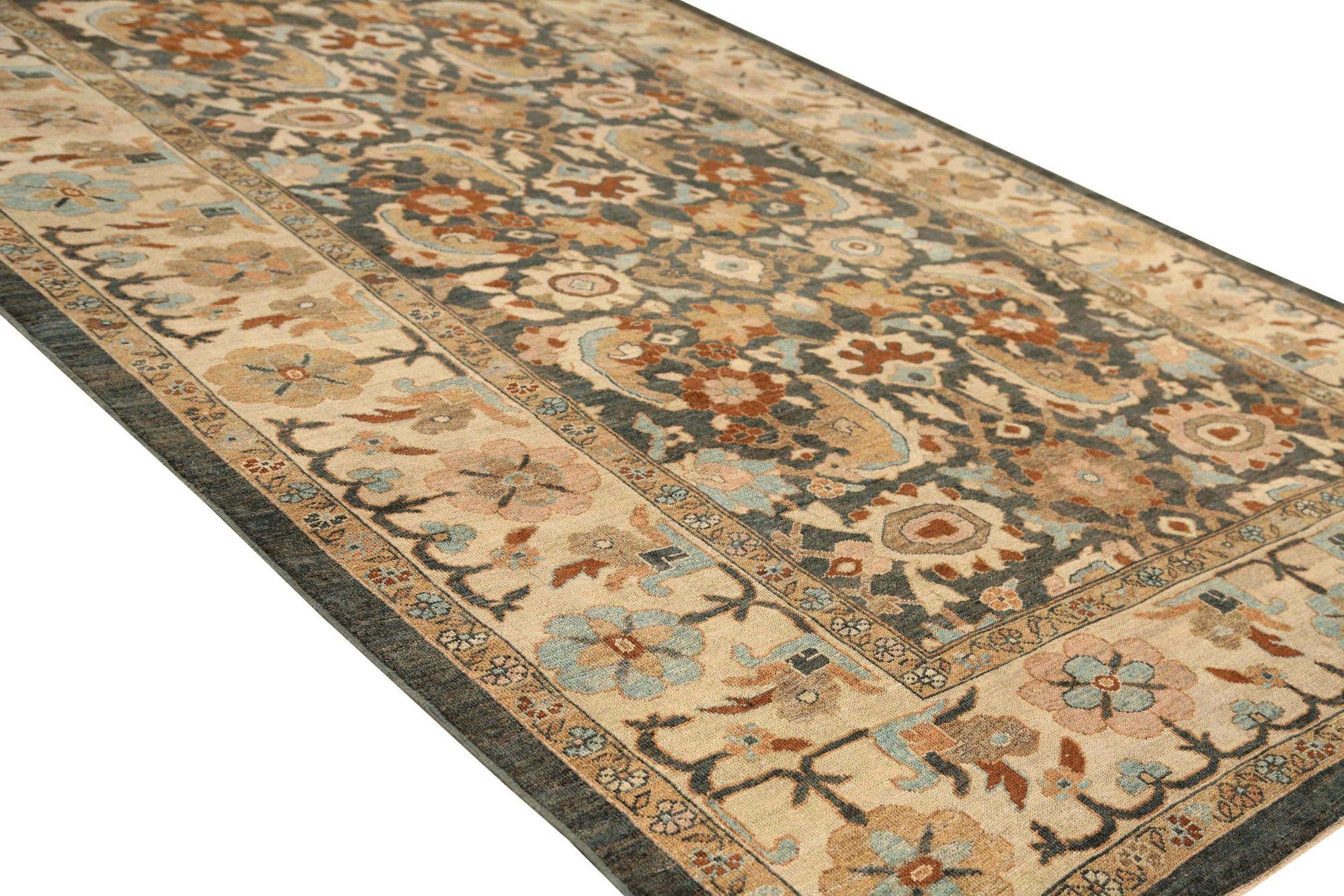 Noué à la main Tapis d'Afghanistan Sultanabad - Design gris en laine - 95908 en vente