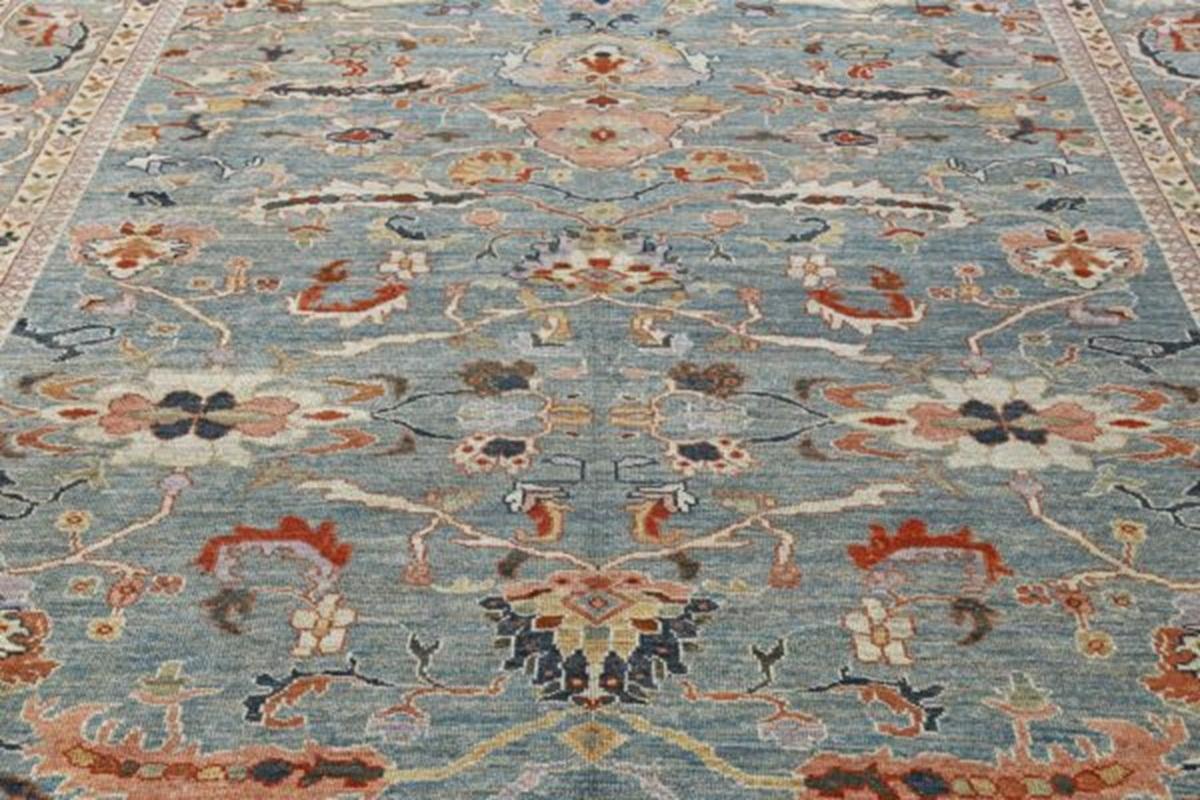 Tapis d'Afghanistan Sultanabad gris laine ivoire rose - 90934 Excellent état - En vente à Dallas, TX