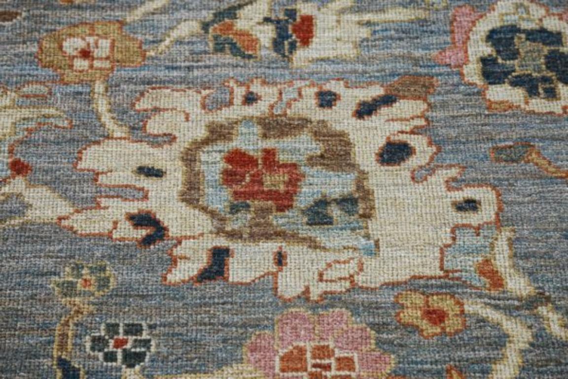 Hand-Knotted turkey Sultanabad Area Rugs - Wool Gray Ivory Pink - 91074 For Sale