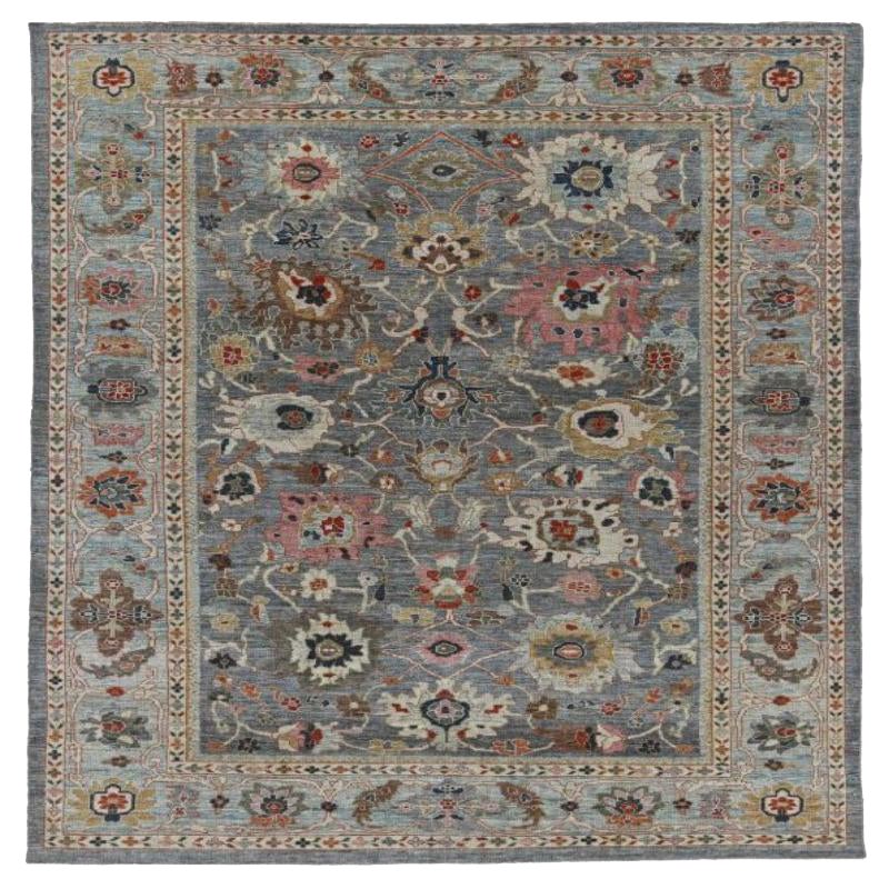 Tapis de Sultanabad en laine gris ivoire rose - 91074