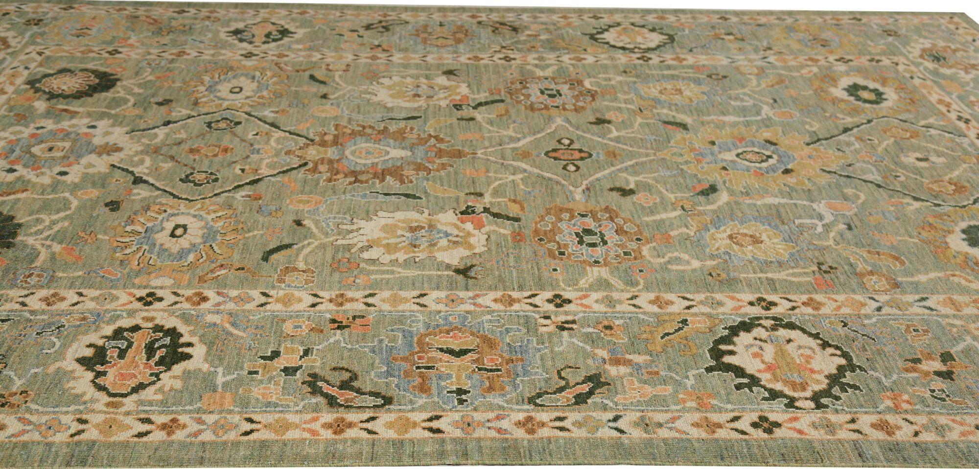 Sultanabad-Teppiche aus Afghanistan - Wolle in Grün mit grünem Design - 95797 (Afghanisch) im Angebot