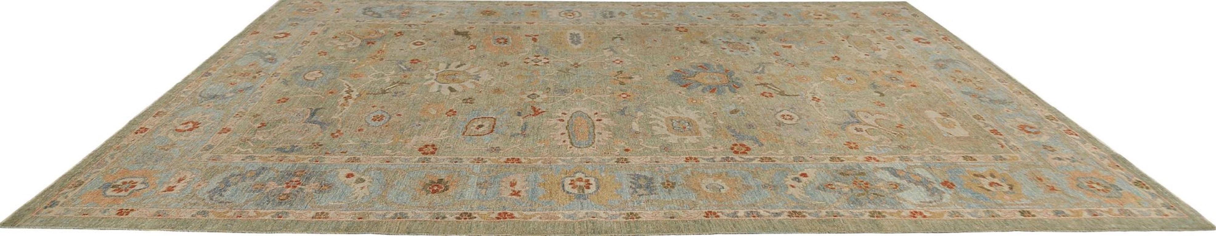 Sultanabad-Teppiche aus Afghanistan - Wolle in Grün mit grünem Design - 95852 (Afghanisch) im Angebot