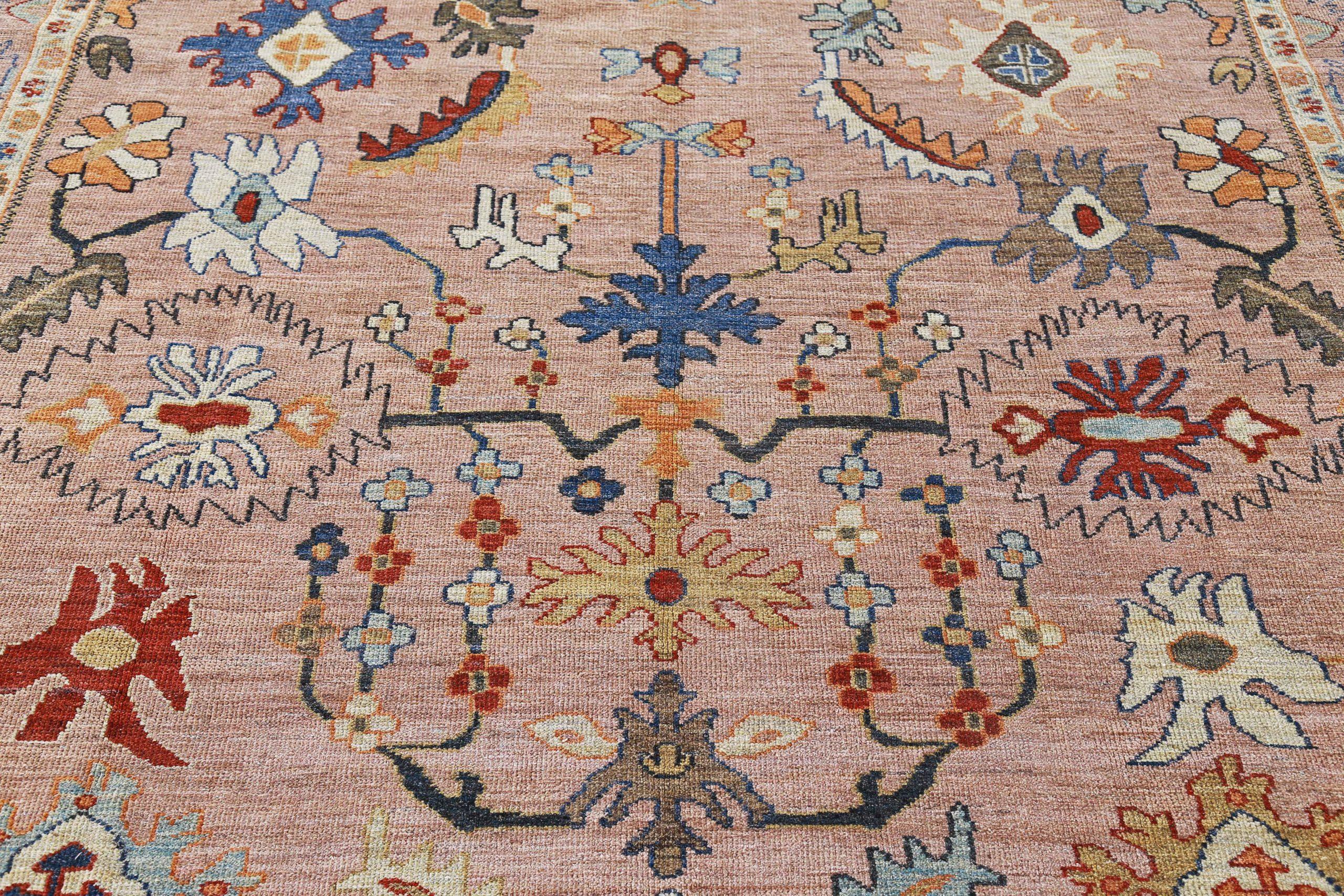 Tribal Turkey Sultanabad Area Rugs - Wool Green Orange Pink - 90929 For Sale
