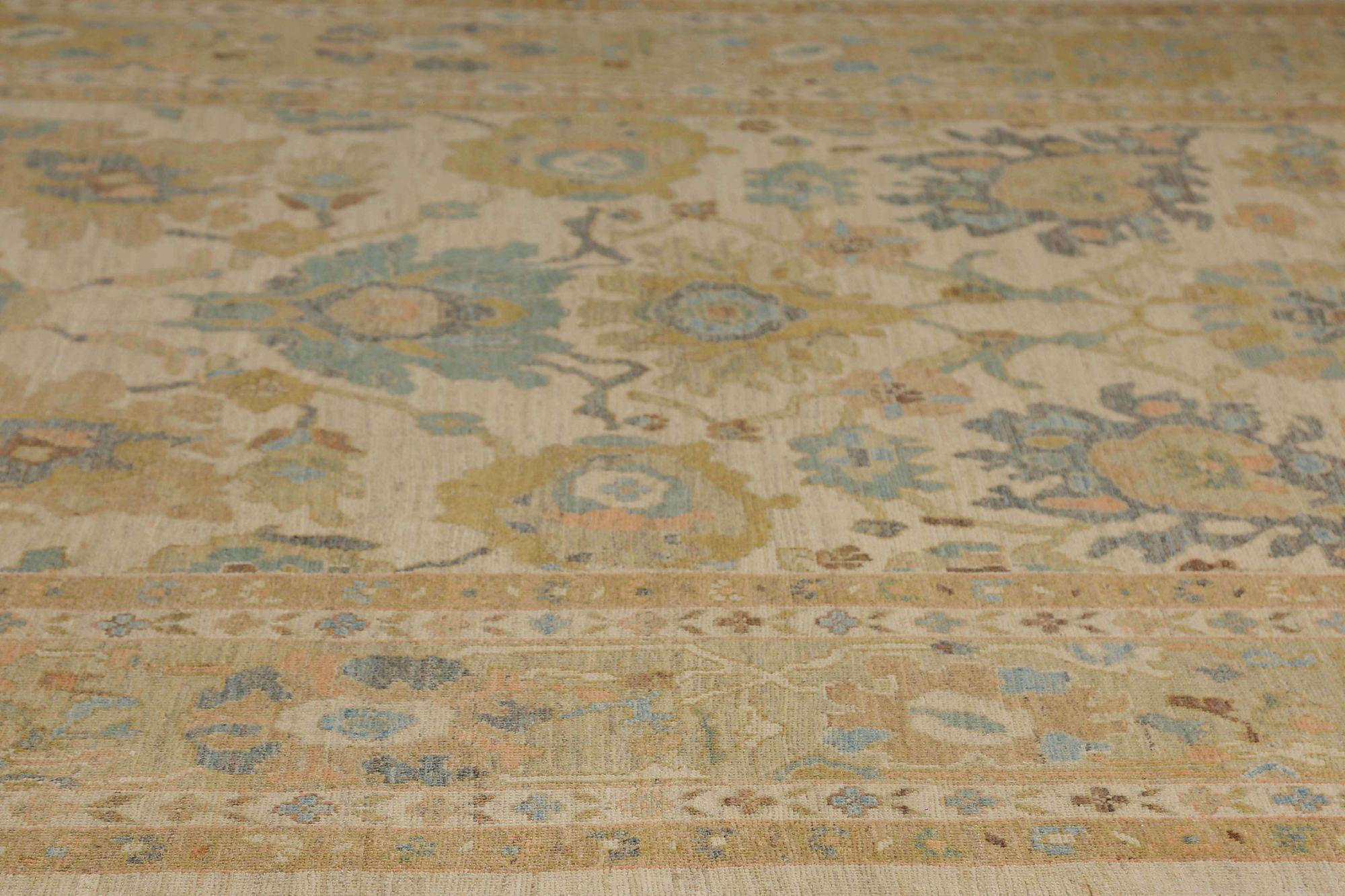 Afghanistan Sultanabad Area Rugs - Wool Ivory Design - 95831 In Excellent Condition For Sale In Dallas, TX