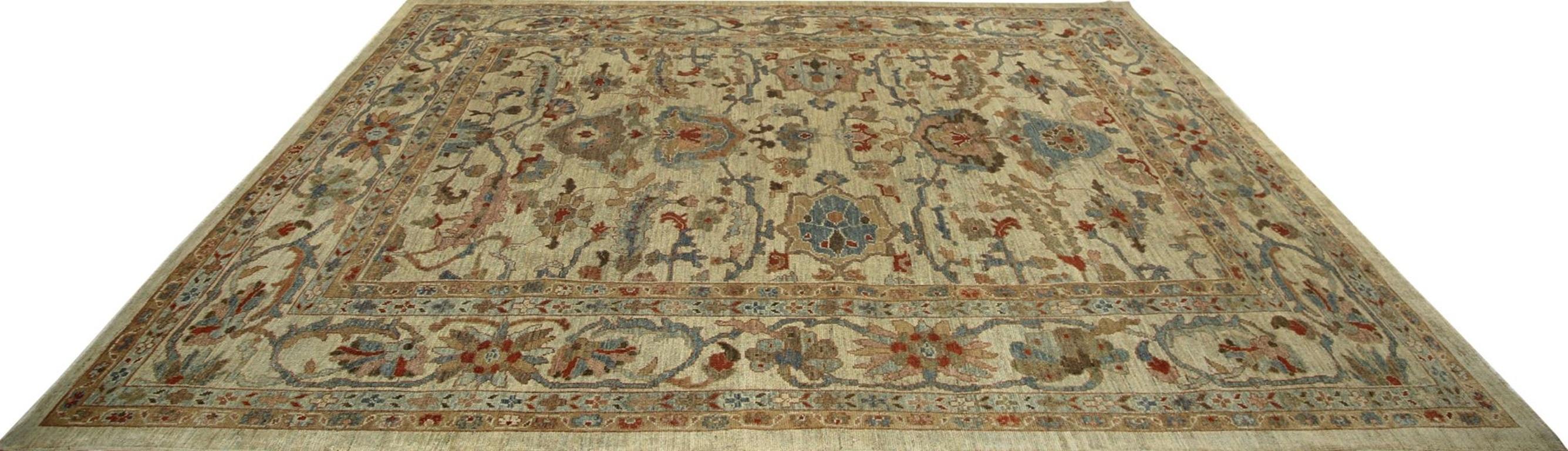 20th Century Persian Sultanabad Area Rugs - Wool Ivory Design - 96106 For Sale