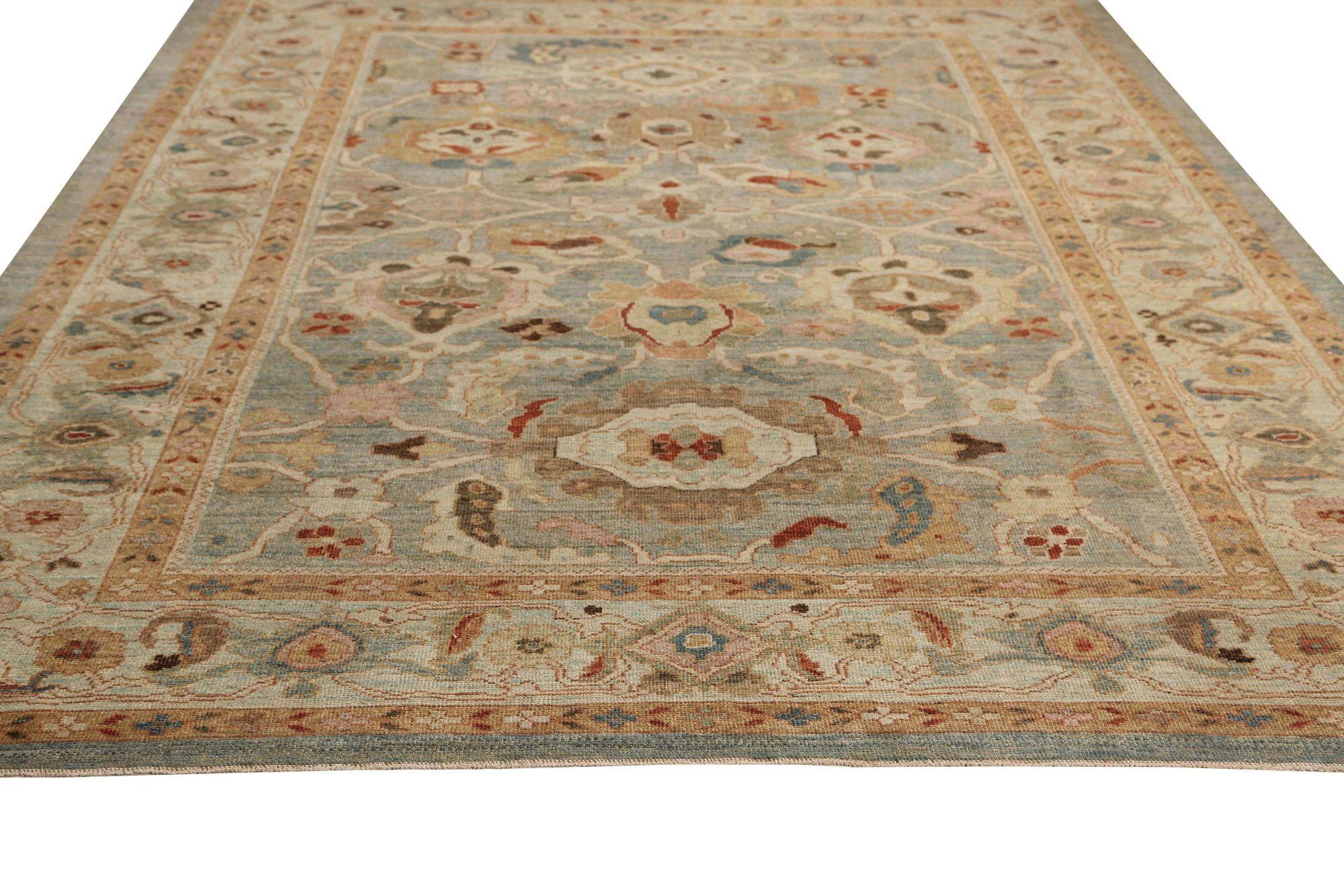 Entdecken Sie die Eleganz von Afghanistan Sultanabad mit Teppichen um 1990. Dieses exklusive Design aus Wolle und Elfenbein-Hellblau ist perfekt, um Ihren Raum zu verschönern.