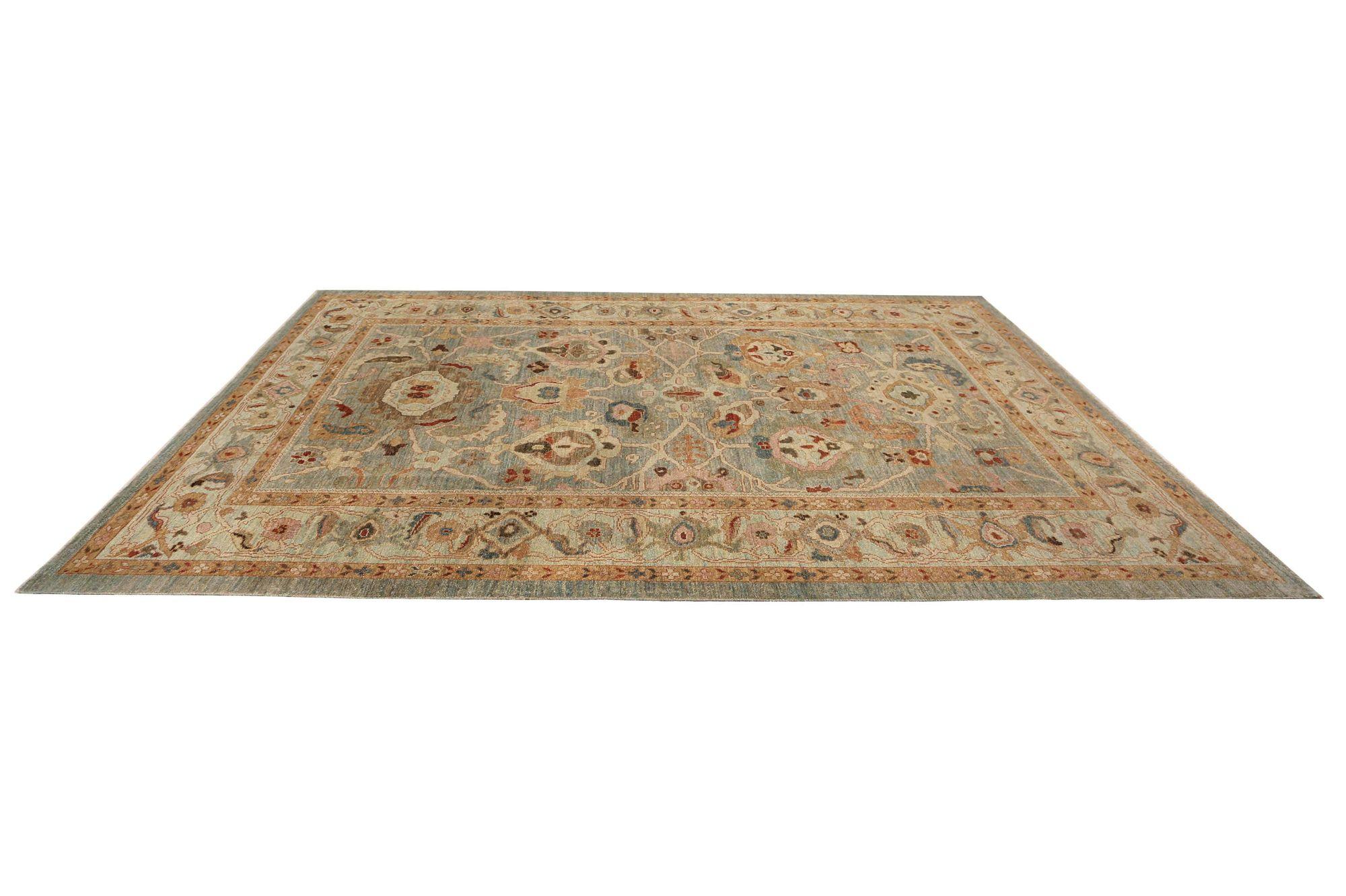 Sultanabad-Teppiche aus Wolle in Elfenbein und Hellblau aus Afghanistan - 97300 im Zustand „Hervorragend“ im Angebot in Dallas, TX
