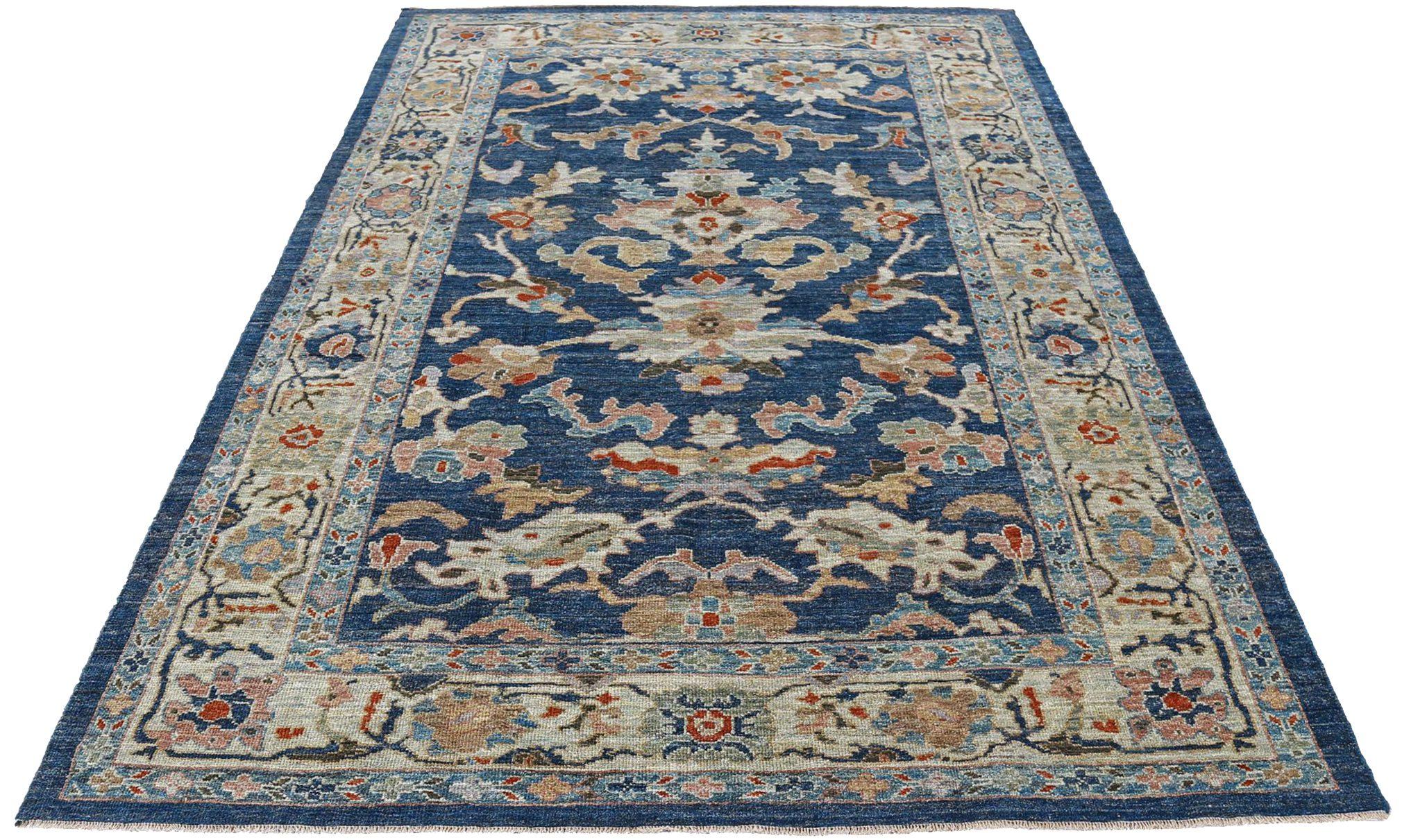 Entdecken Sie die Eleganz von Afghanistan Sultanabad mit Teppichen um 1990. Dieses exklusive Design aus Wolle und ElfenbeinMarineblauRot ist perfekt, um Ihren Raum zu verschönern.