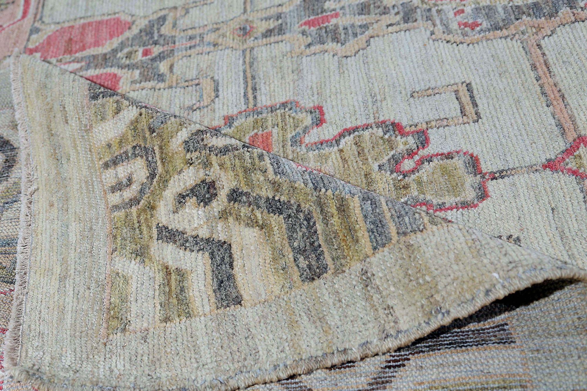 Sultanabad-Teppiche aus Afghanistan - Wolle in Elfenbein und Rosa mit Design - 97002 (Stammeskunst) im Angebot