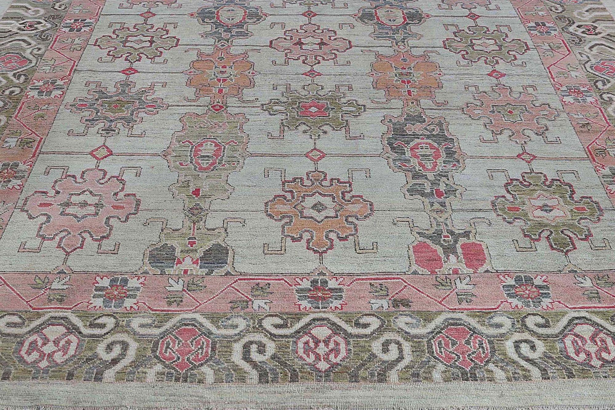 Sultanabad-Teppiche aus Afghanistan - Wolle in Elfenbein und Rosa mit Design - 97002 (Afghanisch) im Angebot