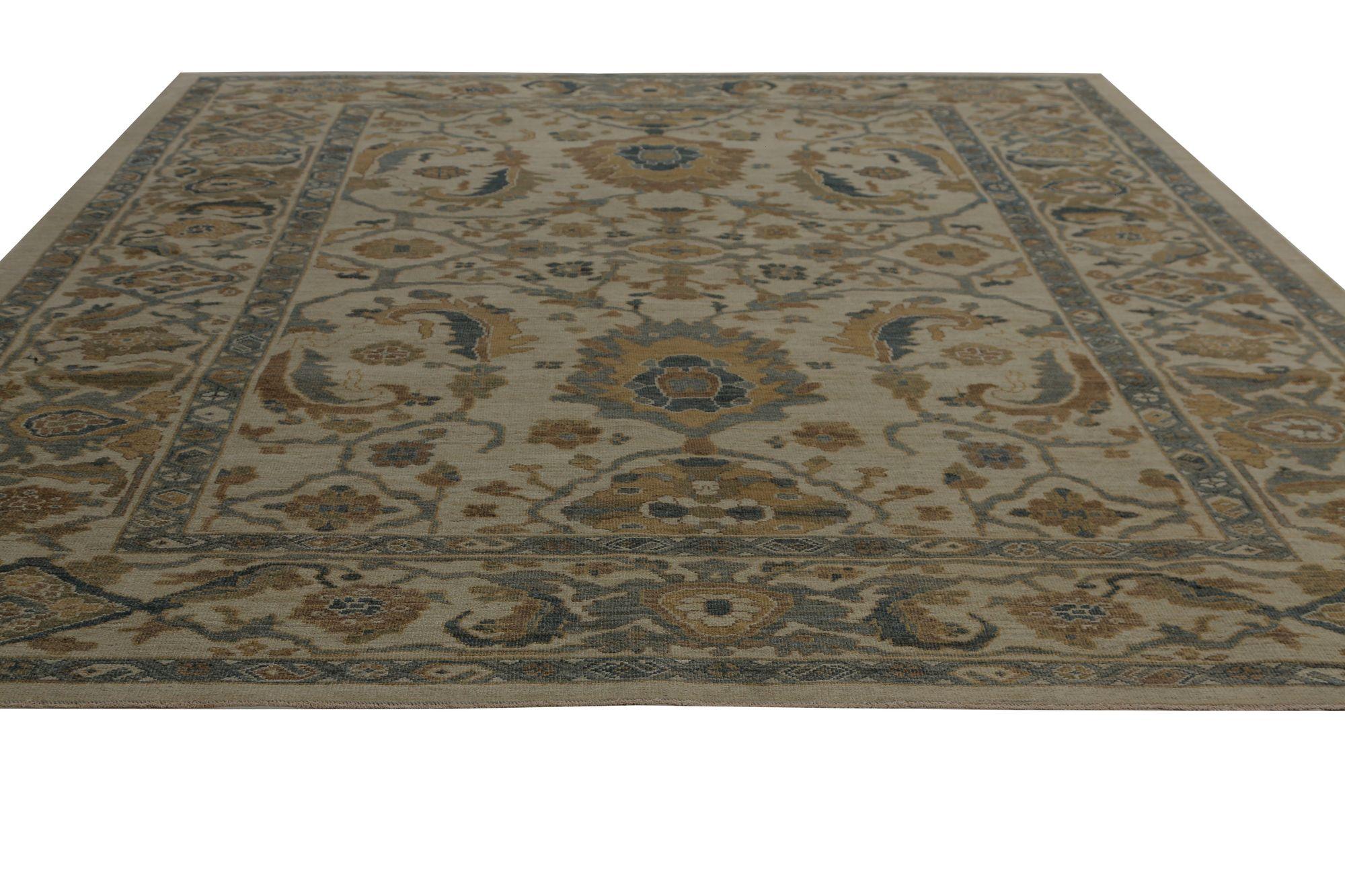 Sultanabad-Teppiche aus Wolle in Elfenbein und Taupe aus Afghanistan - 97023 im Zustand „Hervorragend“ im Angebot in Dallas, TX