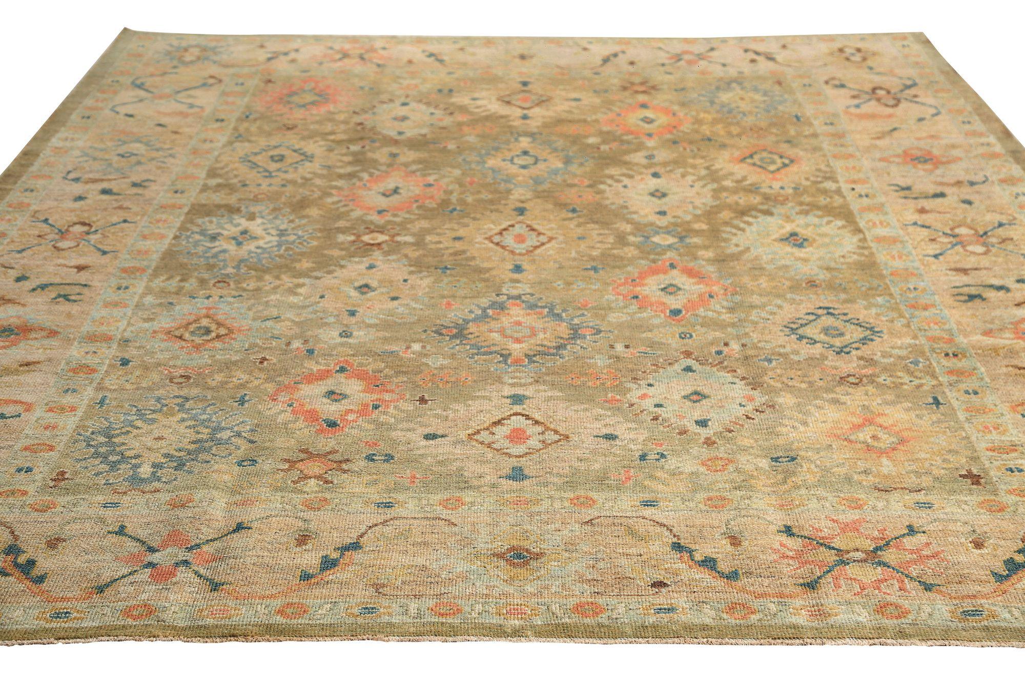 Sultanabad-Teppiche aus Afghanistan - Wolle in Elfenbein und Taupe mit Design - 97285 (Afghanisch) im Angebot
