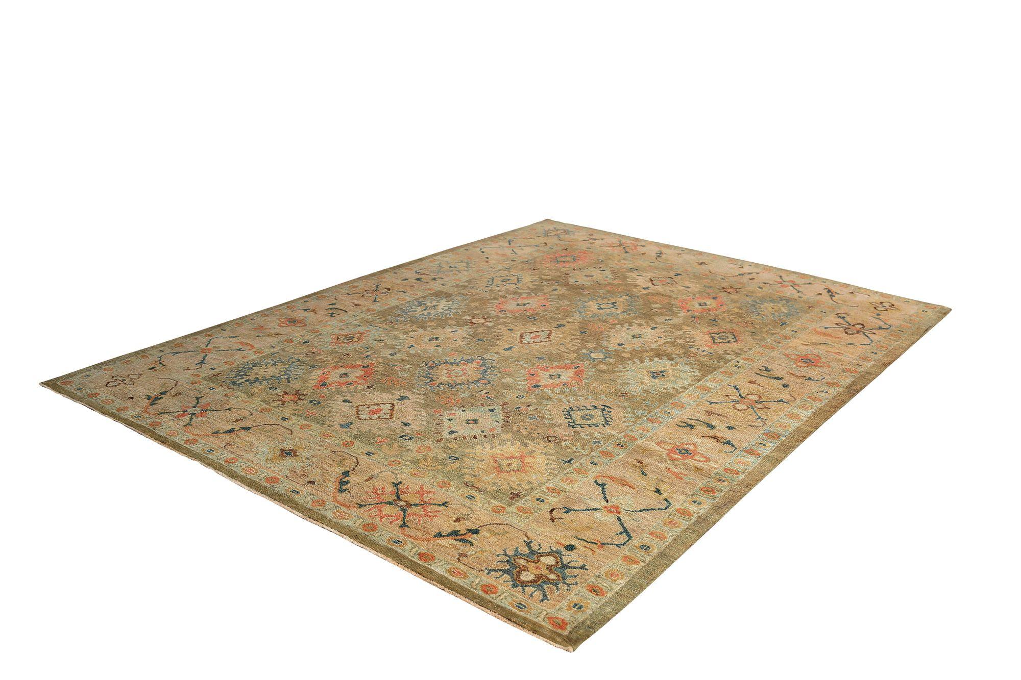 Sultanabad-Teppiche aus Afghanistan - Wolle in Elfenbein und Taupe mit Design - 97285 im Zustand „Hervorragend“ im Angebot in Dallas, TX