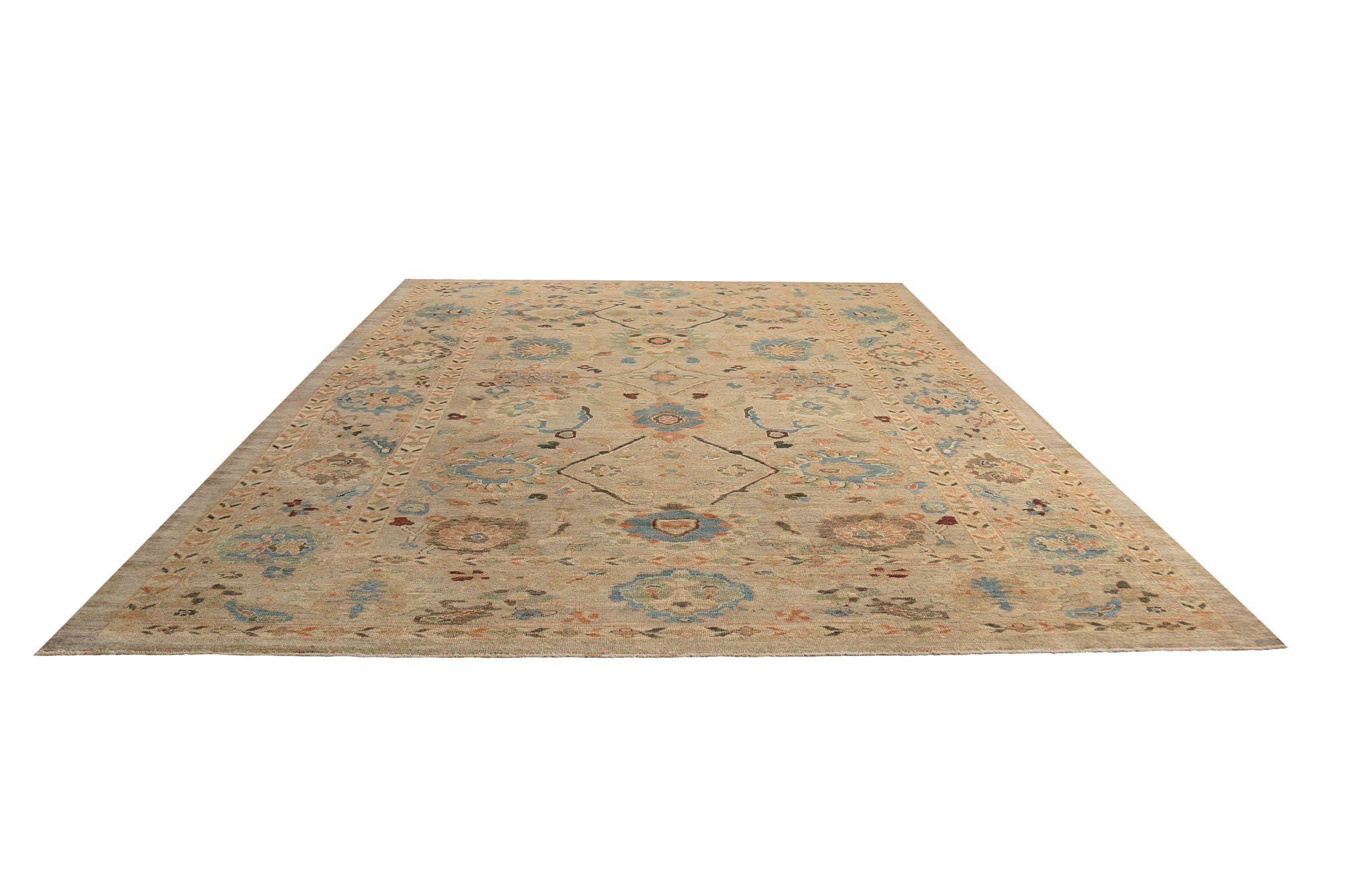 Afghanistan Sultanabad Area Rugs - Wool Ivory Taupe Design - 97298 im Zustand „Hervorragend“ im Angebot in Dallas, TX