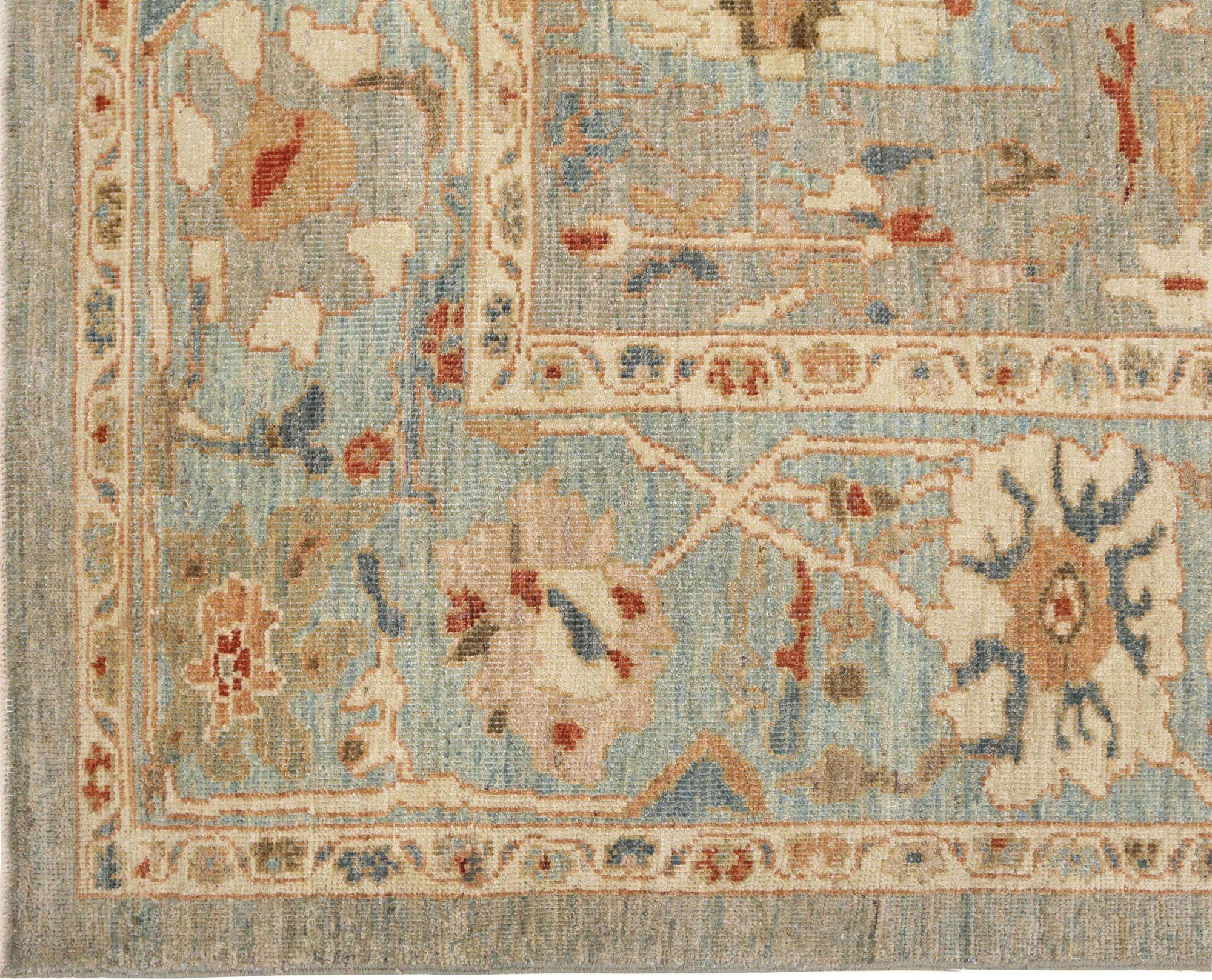 Entdecken Sie die Eleganz von Afghanistan Sultanabad mit Teppichen um 1990. Dieses exklusive Design aus Wolle und Hellblau ist perfekt, um Ihren Raum zu verschönern.