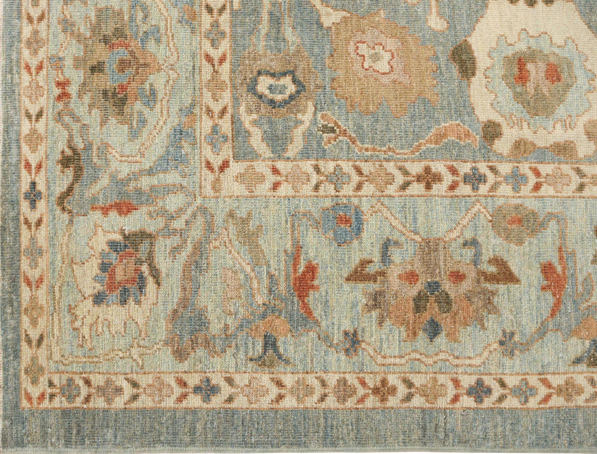 Entdecken Sie die Eleganz von Afghanistan Sultanabad mit Teppichen um 1990. Dieses exklusive Design aus Wolle und Hellblau ist perfekt, um Ihren Raum zu verschönern.