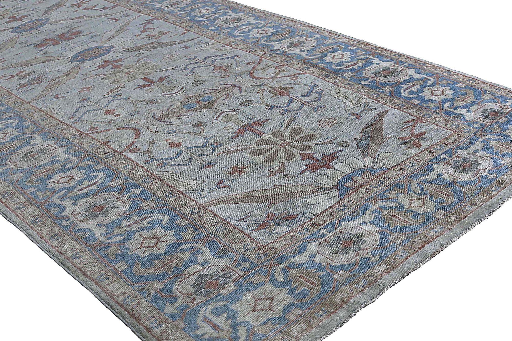 Sultanabad-Teppiche aus Wolle in Hellblau, Afghanistan, 97008 (Stammeskunst) im Angebot