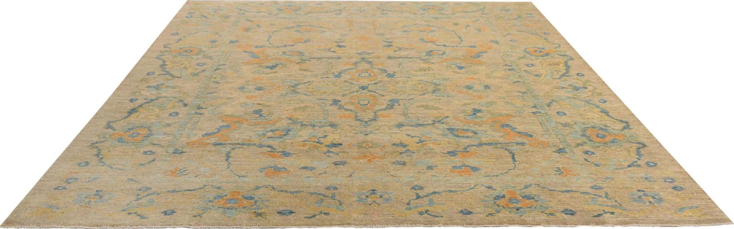 Afghanistan Sultanabad Area Rugs - Wool Orange Pink Design - 95787 In Excellent Condition For Sale In Dallas, TX