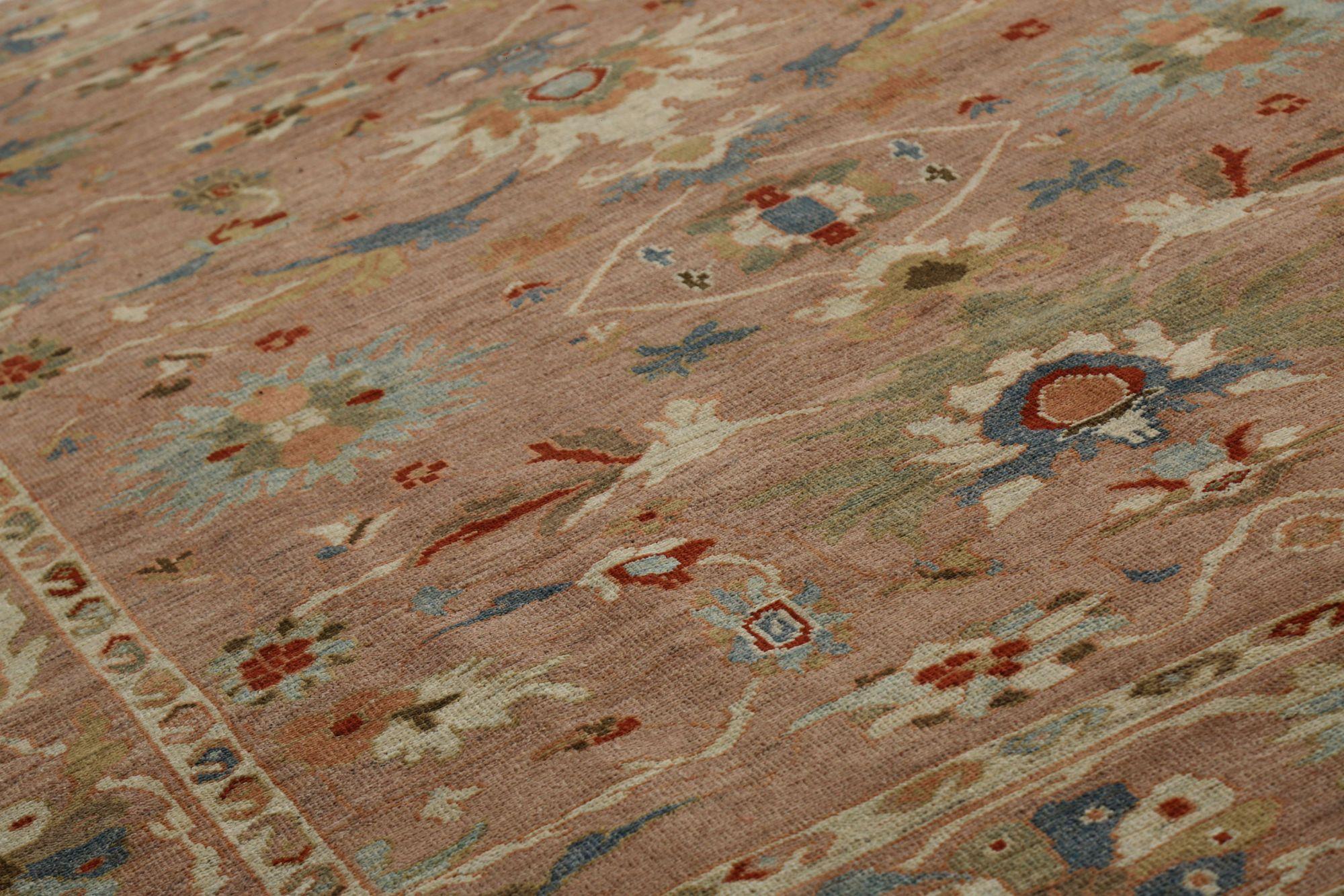 Turkish Turkey Sultanabad Area Rugs - Wool Pink Terracotta - 96128 For Sale