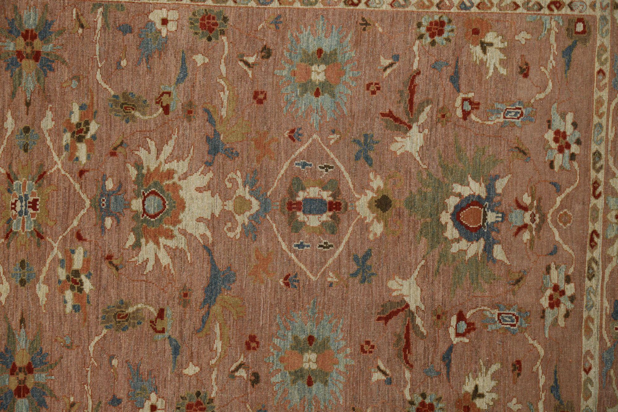 Hand-Knotted Turkey Sultanabad Area Rugs - Wool Pink Terracotta - 96128 For Sale