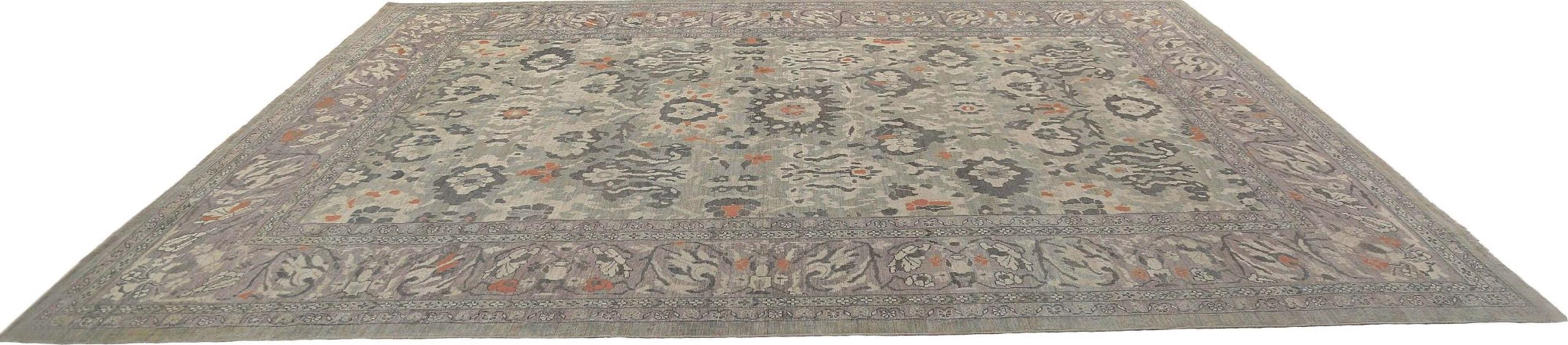Afghanistan Sultanabad Over Size Rug Circa 1990 - Wool Brown Gray Ivory - 95575 In Excellent Condition For Sale In Dallas, TX