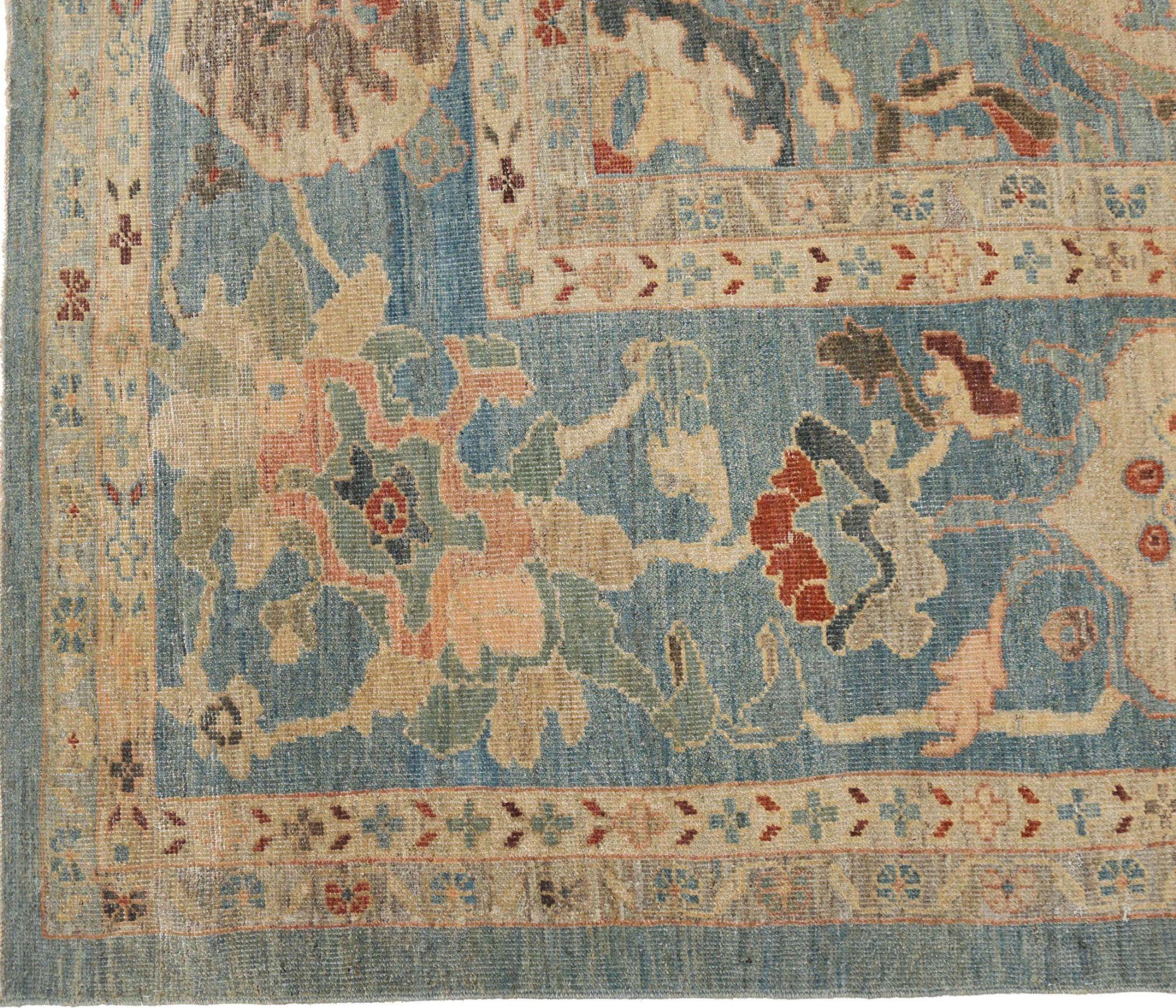 Entdecken Sie die Eleganz des afghanischen Sultanabad-Teppichs in Übergröße aus der Zeit um 1990. Dieses exklusive Design aus Wolle und Blau ist perfekt, um Ihren Raum zu verschönern.