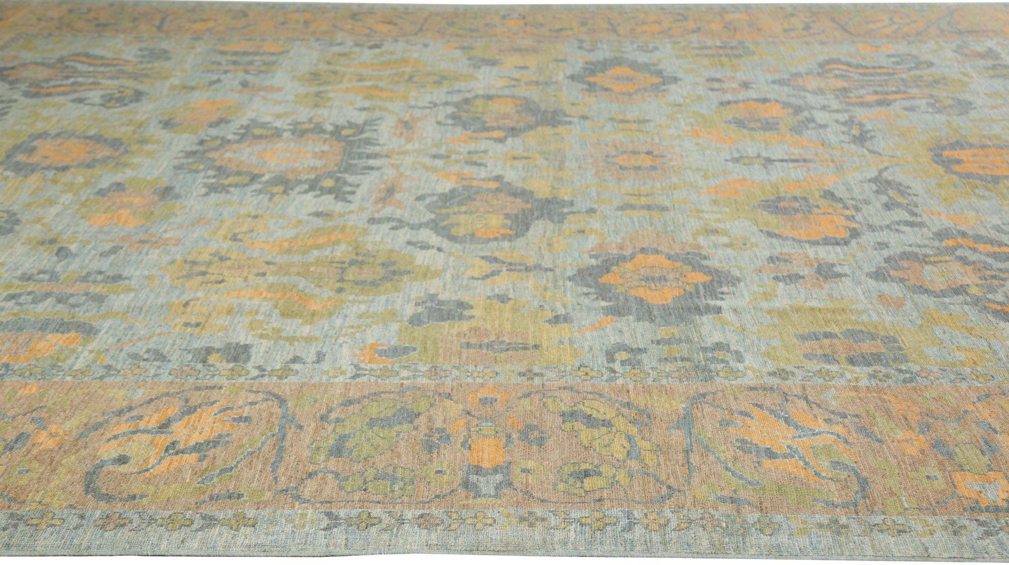 20th Century Afghanistan Sultanabad Over Size Rug - Wool Blue Gray Green - 95783 For Sale