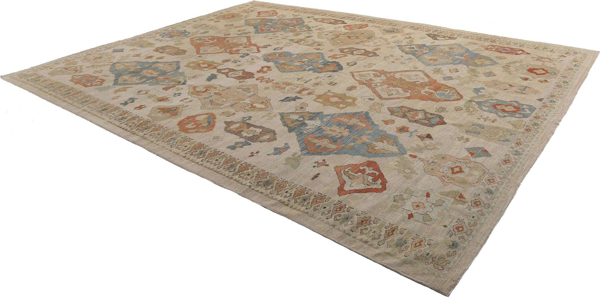 Afghanistan Sultanabad Over Size Teppich - Wolle Blau Elfenbein Rot - 95579 (Afghanisch) im Angebot