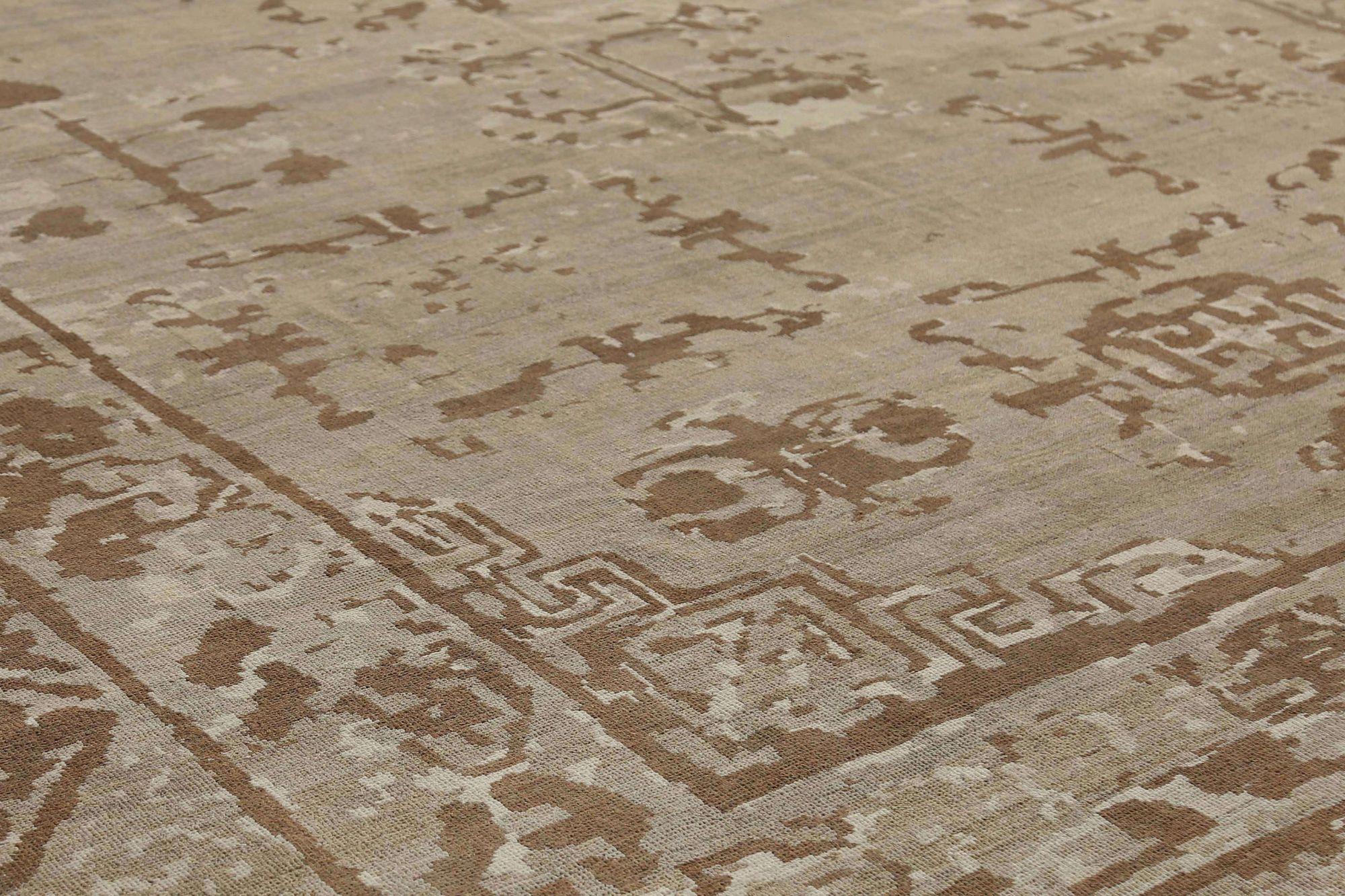 Hand-Knotted Afghanistan Sultanabad Over Size Rug - Wool Brown Ivory - 95843 For Sale