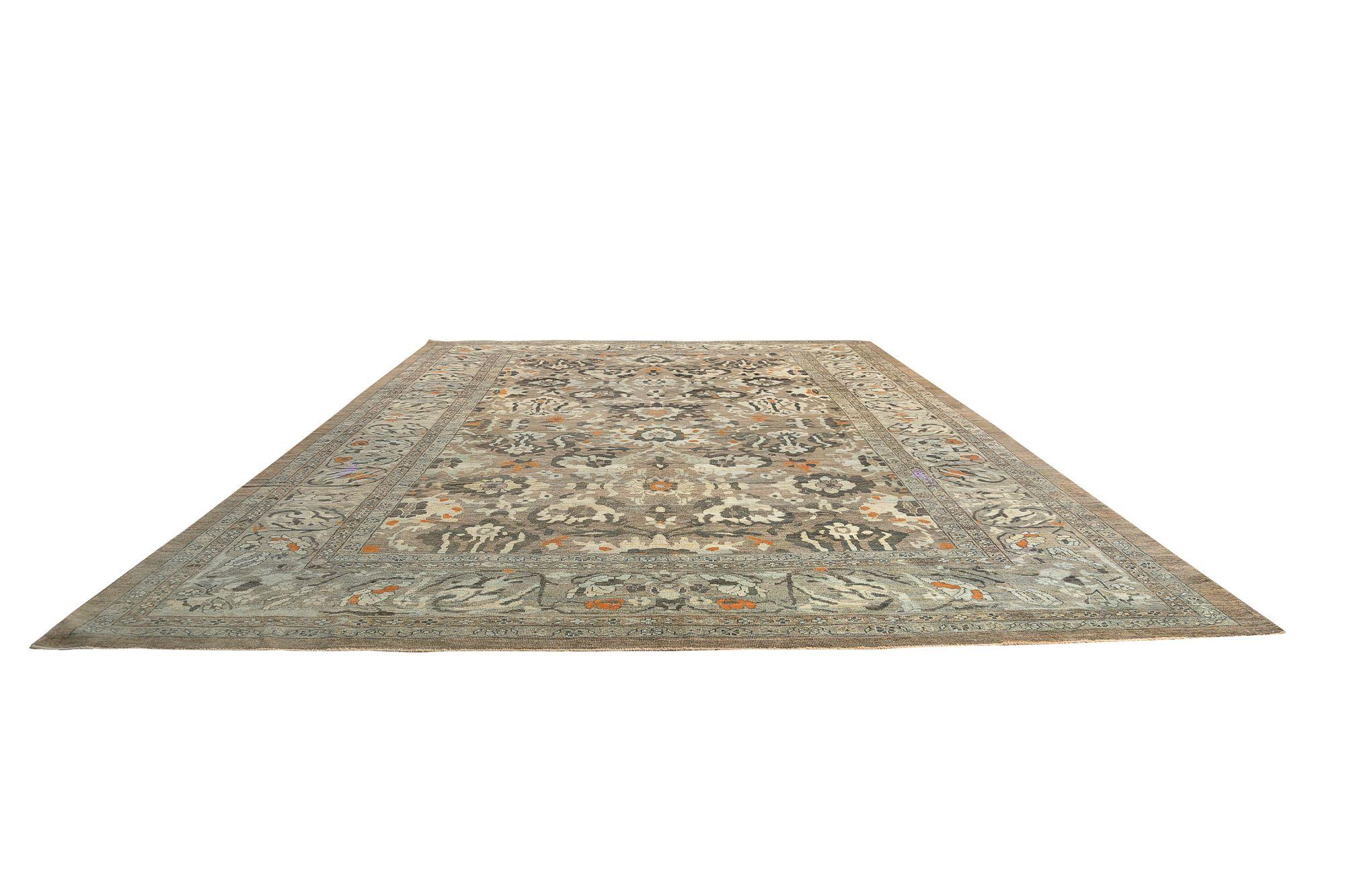 20th Century Afghanistan Sultanabad Over Size Rug - Wool Brown Orange - 97290 For Sale