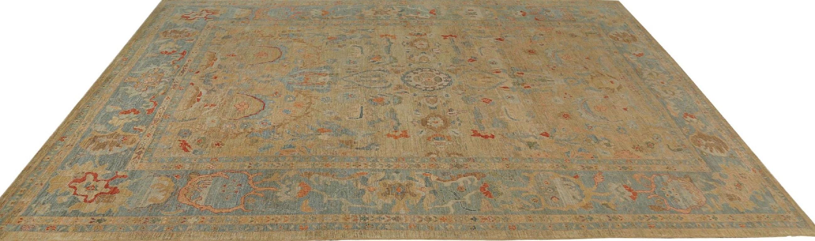 20ième siècle Afghanistan Sultanabad Over Size Rug - Wool Brown Yellow - 95874 en vente
