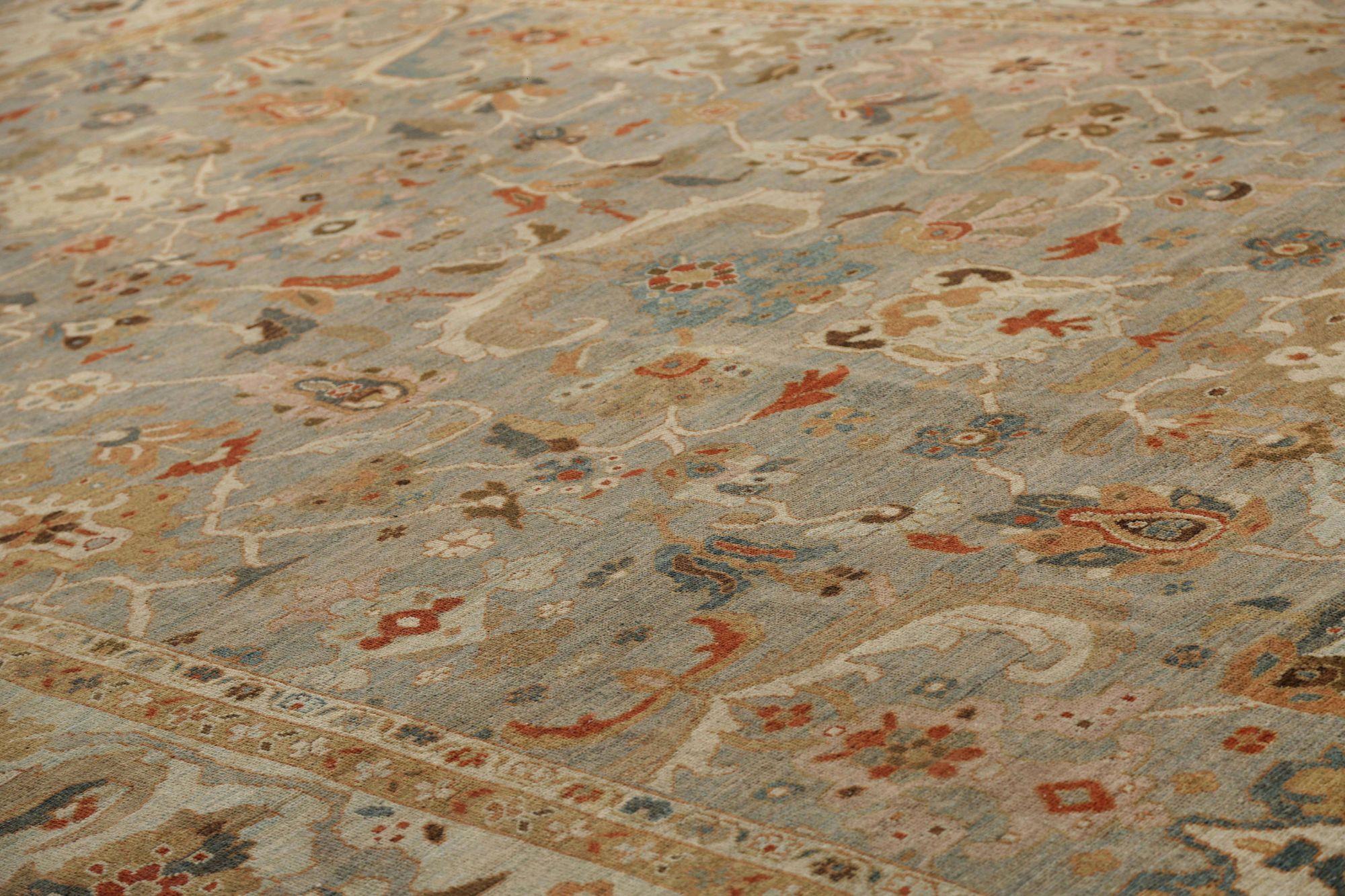 Hand-Knotted Turkey Sultanabad Over Size Rug - Wool Gray Design - 95940 For Sale