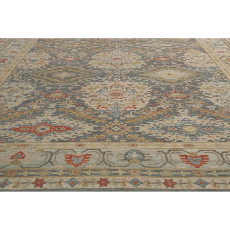 Hand-Knotted Afghanistan Sultanabad Over Size Rug - Wool Gray Ivory Design - 95576 For Sale