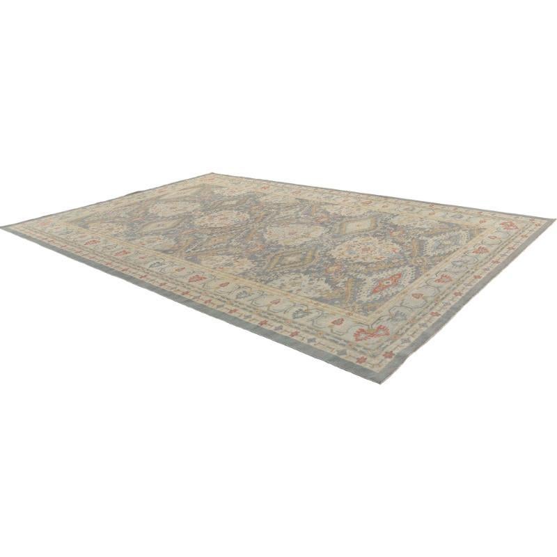 Afghanistan Sultanabad Over Size Rug - Wool Gray Ivory Design - 95576 In Excellent Condition For Sale In Dallas, TX