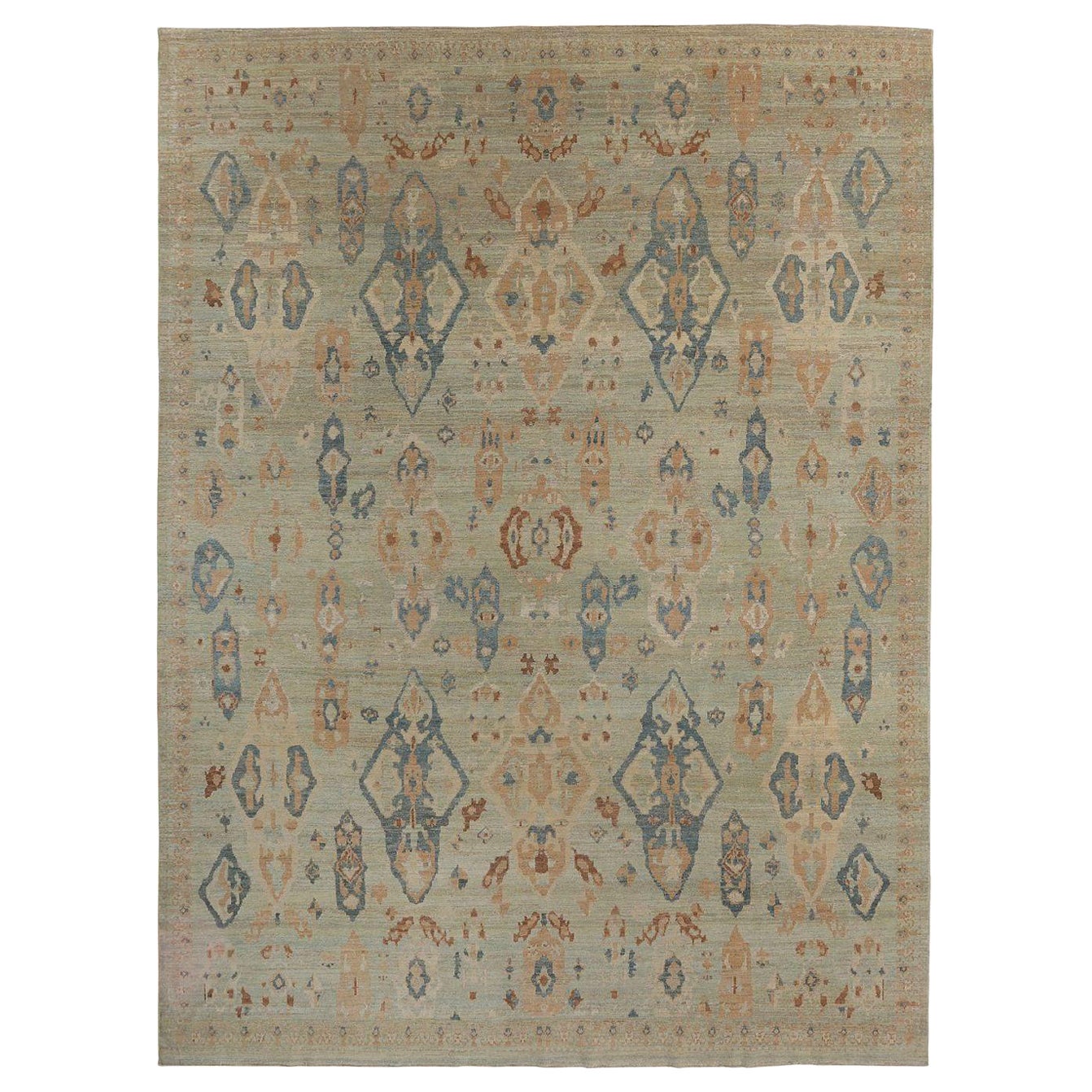 Tapis Sultanabad en laine vert clair bleu - 97505 en vente