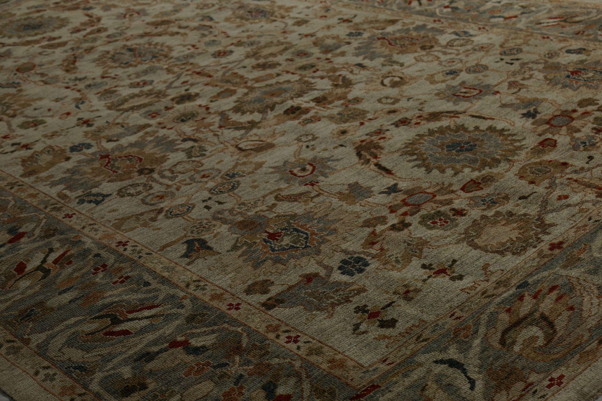 Hand-Knotted Persian Sultanabad Over Size Rug - Wool Ivory Design - 96190 For Sale
