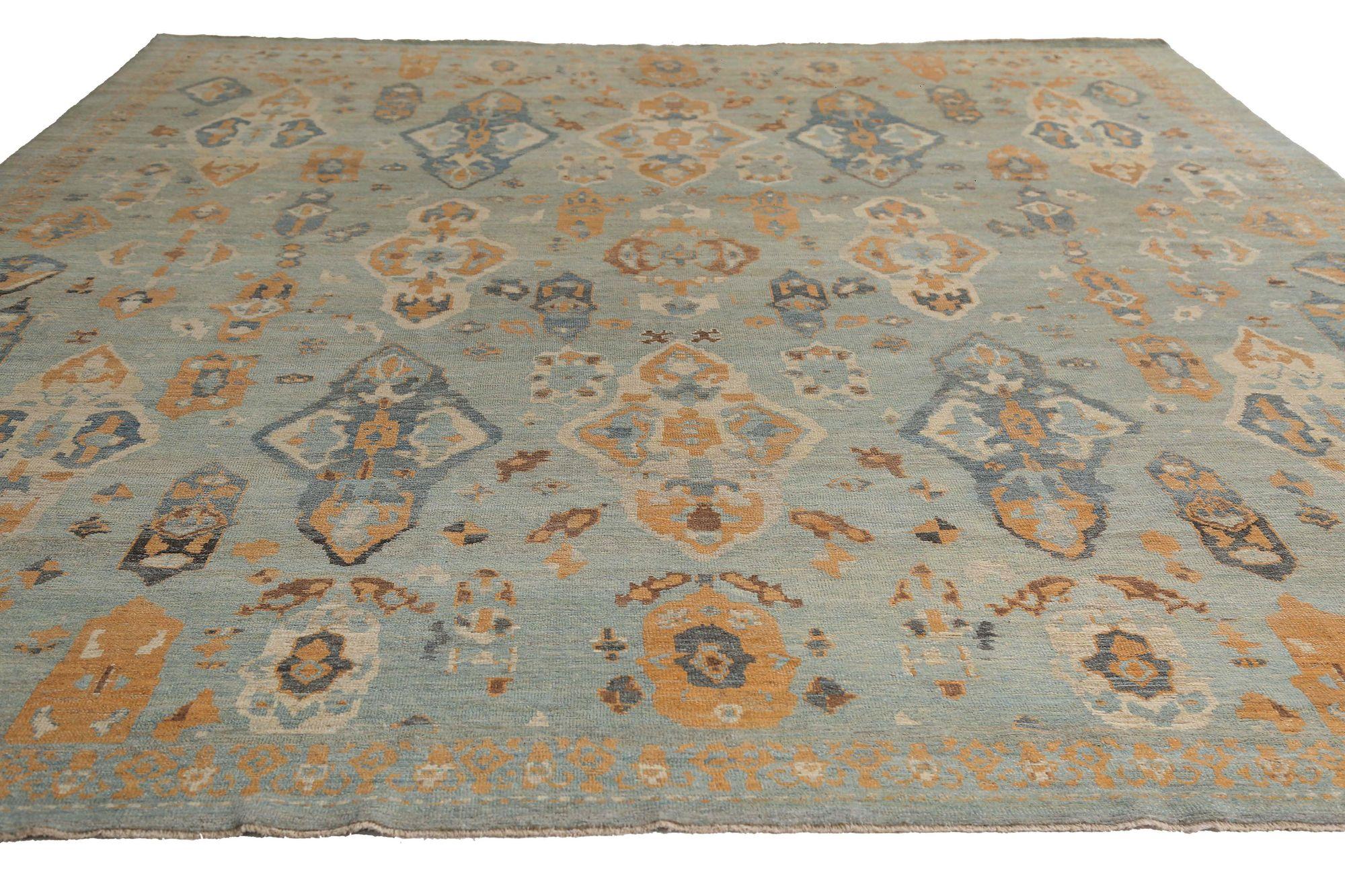 Sultanabad Over Size-Teppich aus Wolle in Hellblau und Orange aus Afghanistan Sultanabad - 97028 (Afghanisch) im Angebot