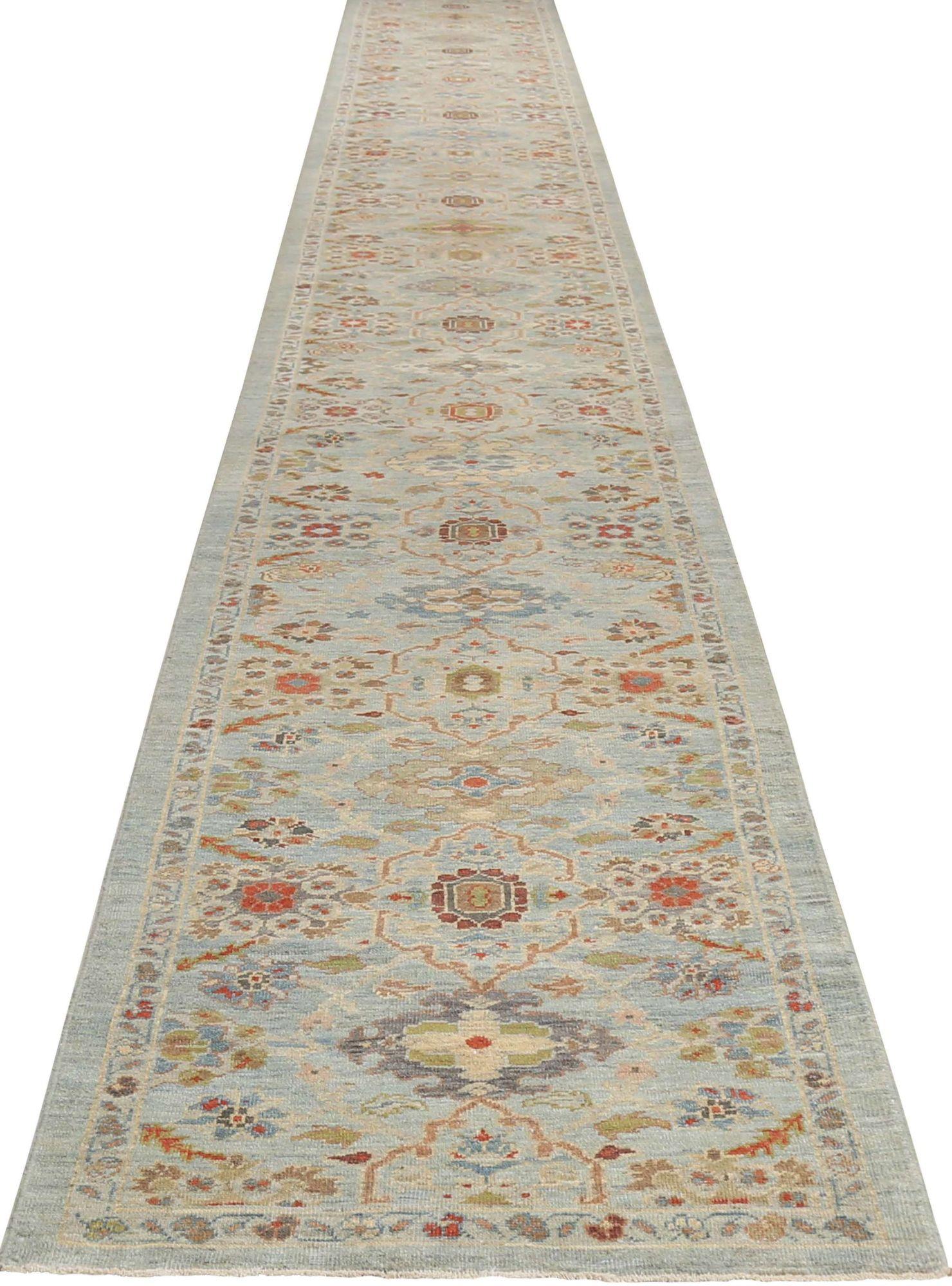 Sultanabad-Läufer aus Afghanistan in Sultanabad in Wollblau mit Design - 95770 (Afghanisch) im Angebot