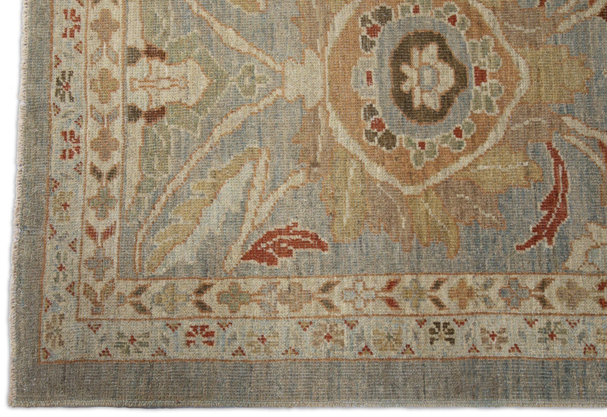 Afghanistan Sultanabad Runner Rug - Wool Blue Gray Ivory - 88454 In Excellent Condition For Sale In Dallas, TX