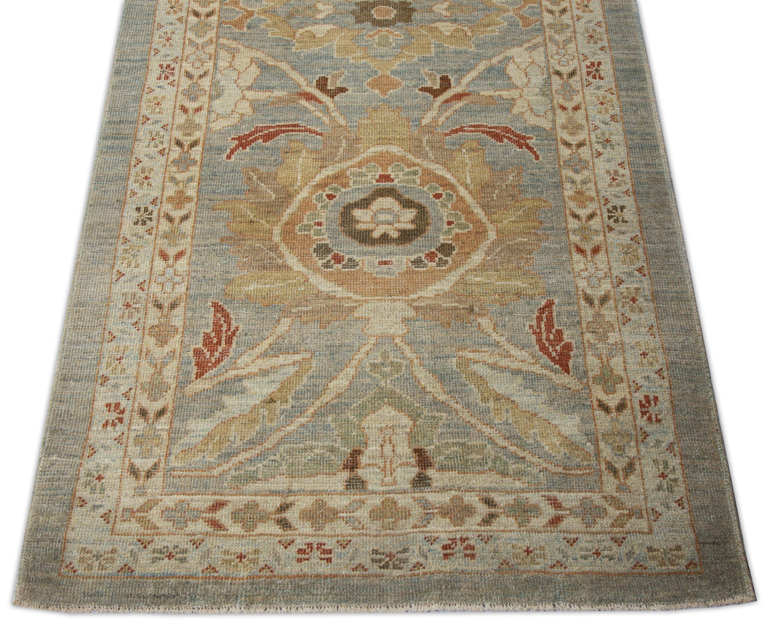20th Century Afghanistan Sultanabad Runner Rug - Wool Blue Gray Ivory - 88454 For Sale