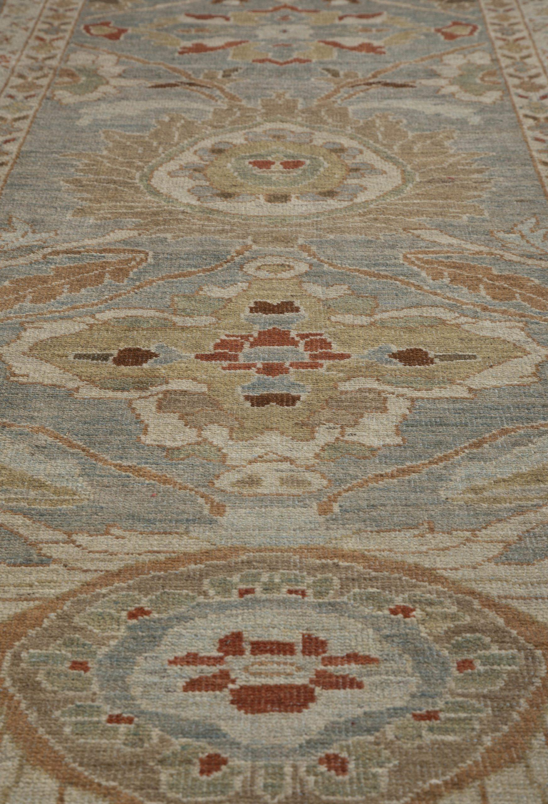 Afghanistan Sultanabad Runner Rug - Wool Blue Gray Ivory - 88454 For Sale 1