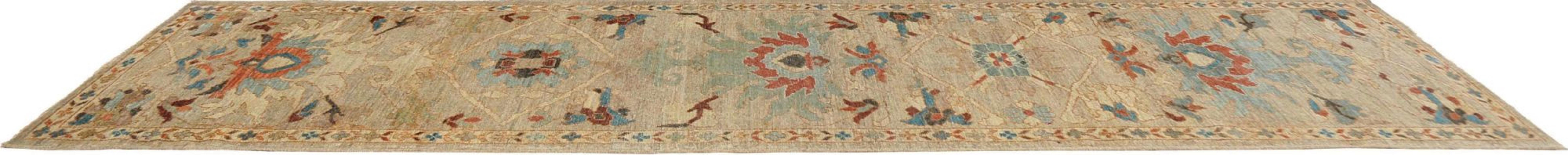 Sultanabad-Läufer aus Wolle in Blau, Grün und Elfenbein, Afghanistan, 95782 (Stammeskunst) im Angebot