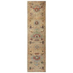 Vintage Afghanistan Sultanabad Runner Rug - Wool Blue Green Ivory - 95782