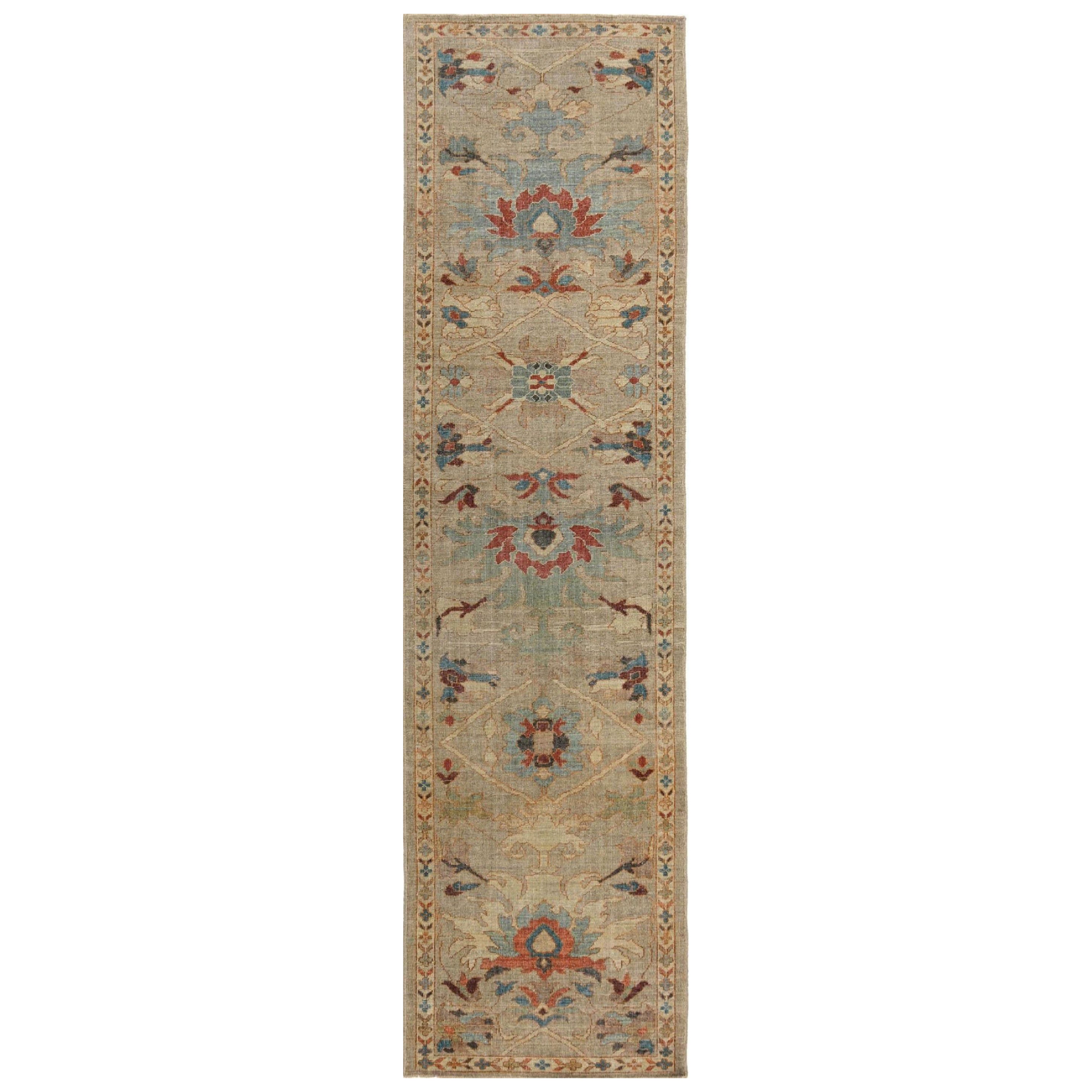 Tapis de course Sultanabad en laine bleu ivoire - 95781